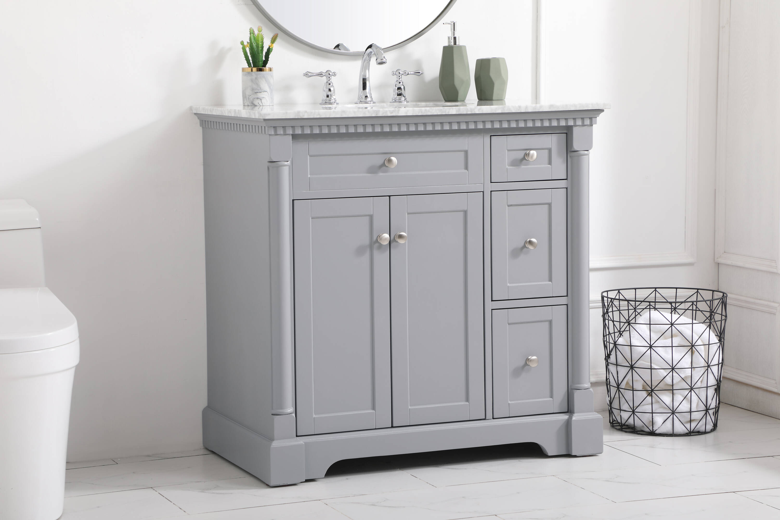 Clarence 36" Gray Solid Wood and Marble Single Bathroom Vanity