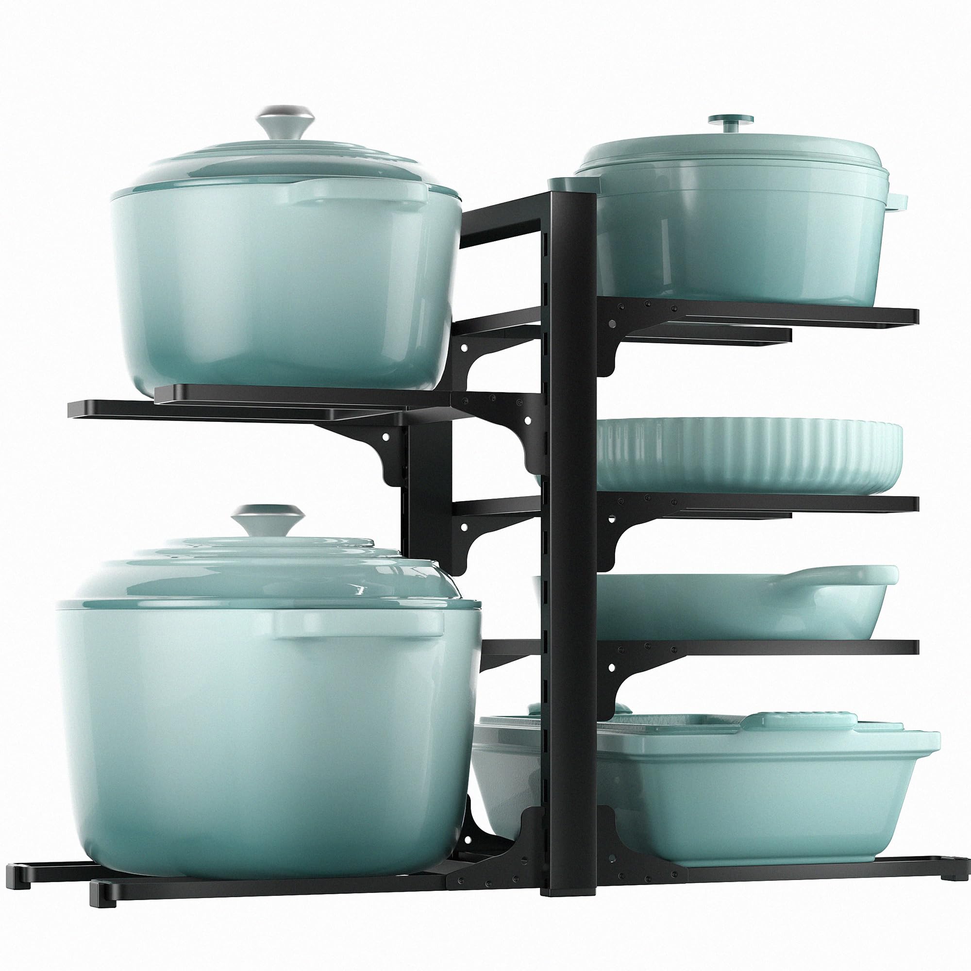 UUDULY  6 Tier Pots and Pans Organizer Adjustable Heavy Duty Iron Storage Rack for Kitchen Cabinet Floor or Countertop Holds Cast Iron Dutch Oven