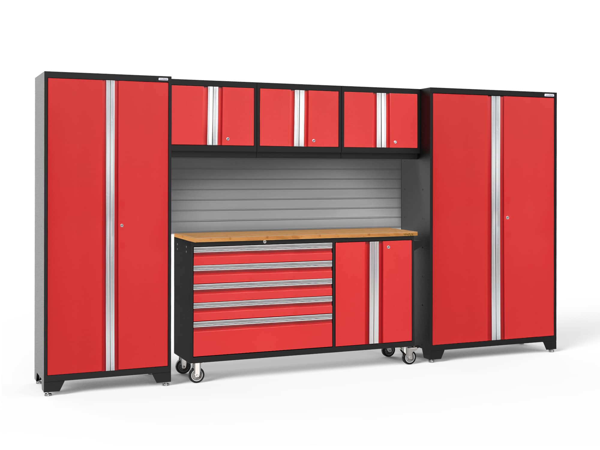 NewAge Products 56265 144.0-in W x 76.75-in H x 18.0-in D 6 -Cabinets Steel Deep Red Garage Storage System