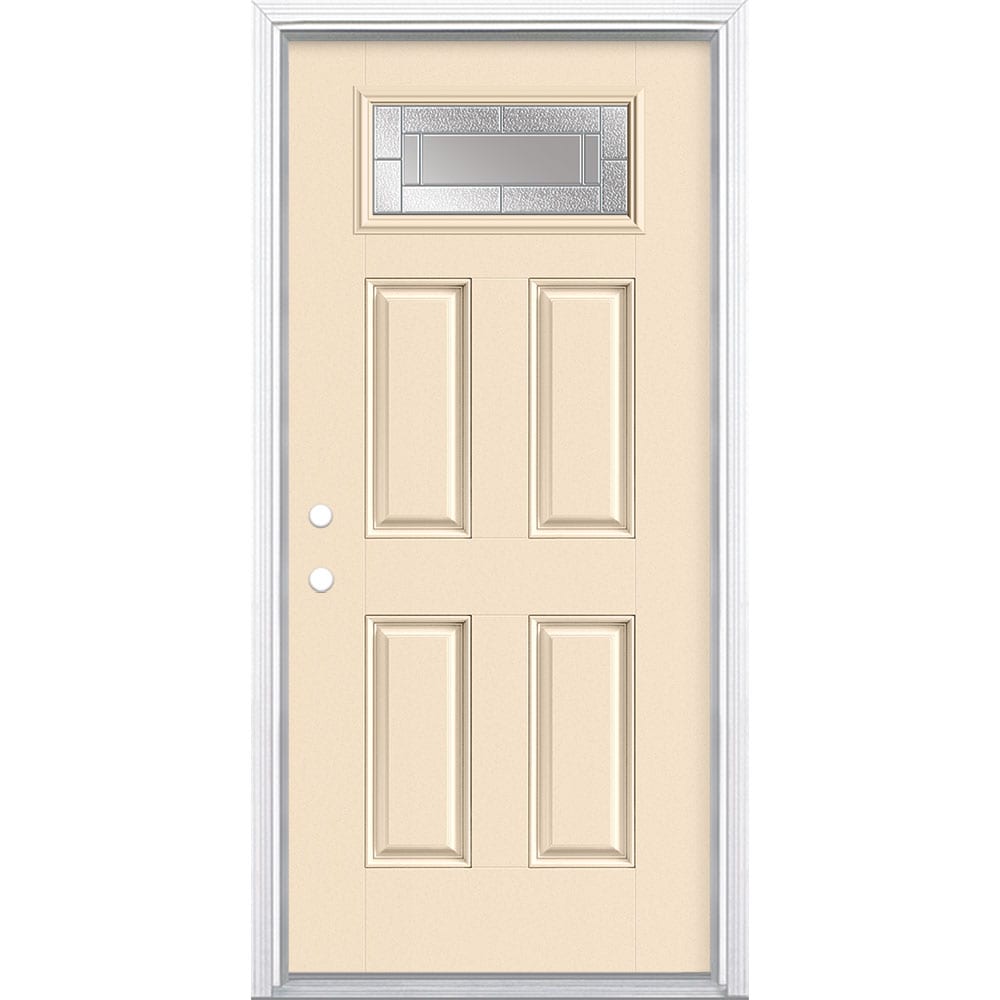 Masonite 3420010 Focus 36-in x 80-in x 4-9/16-in Fiberglass 1/4 lite Right-hand inswing Bisque Painted Prehung Front Door with Brickmould Insulating core