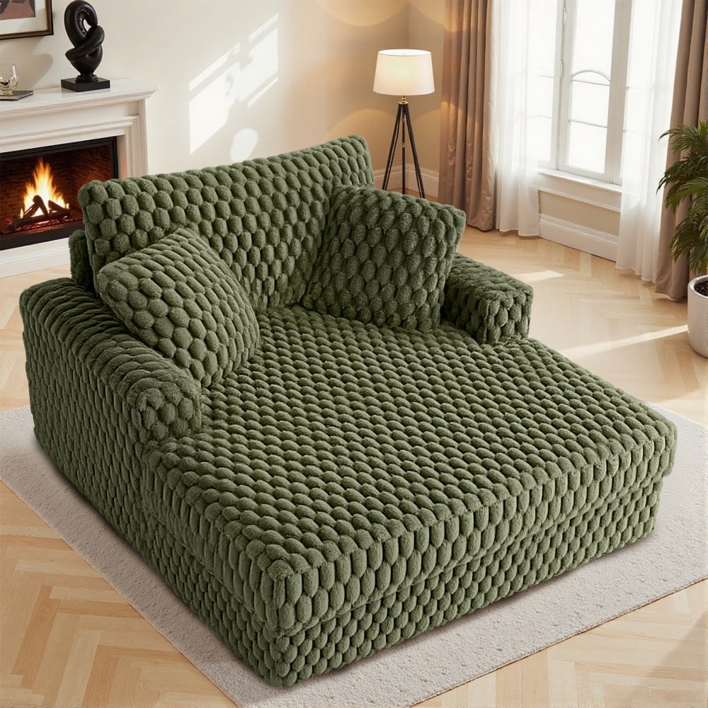 Dowan 53 Inch Chaise Lounge Indoor  Upholstered Sofa Bed with Throw Pillows and Armrests  Velvet Floor Sofa Bed  Suitable for Living Rooms  Bedroom No Assembly Required Green
