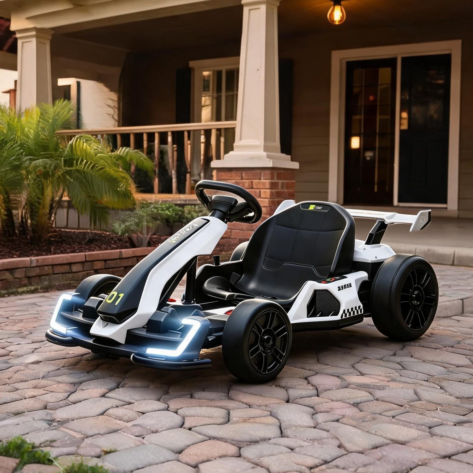 SunJet - White Deep-Black Electric Drift Go Kart with Polypropylene-Steel Frame 47.25-Inch Length...