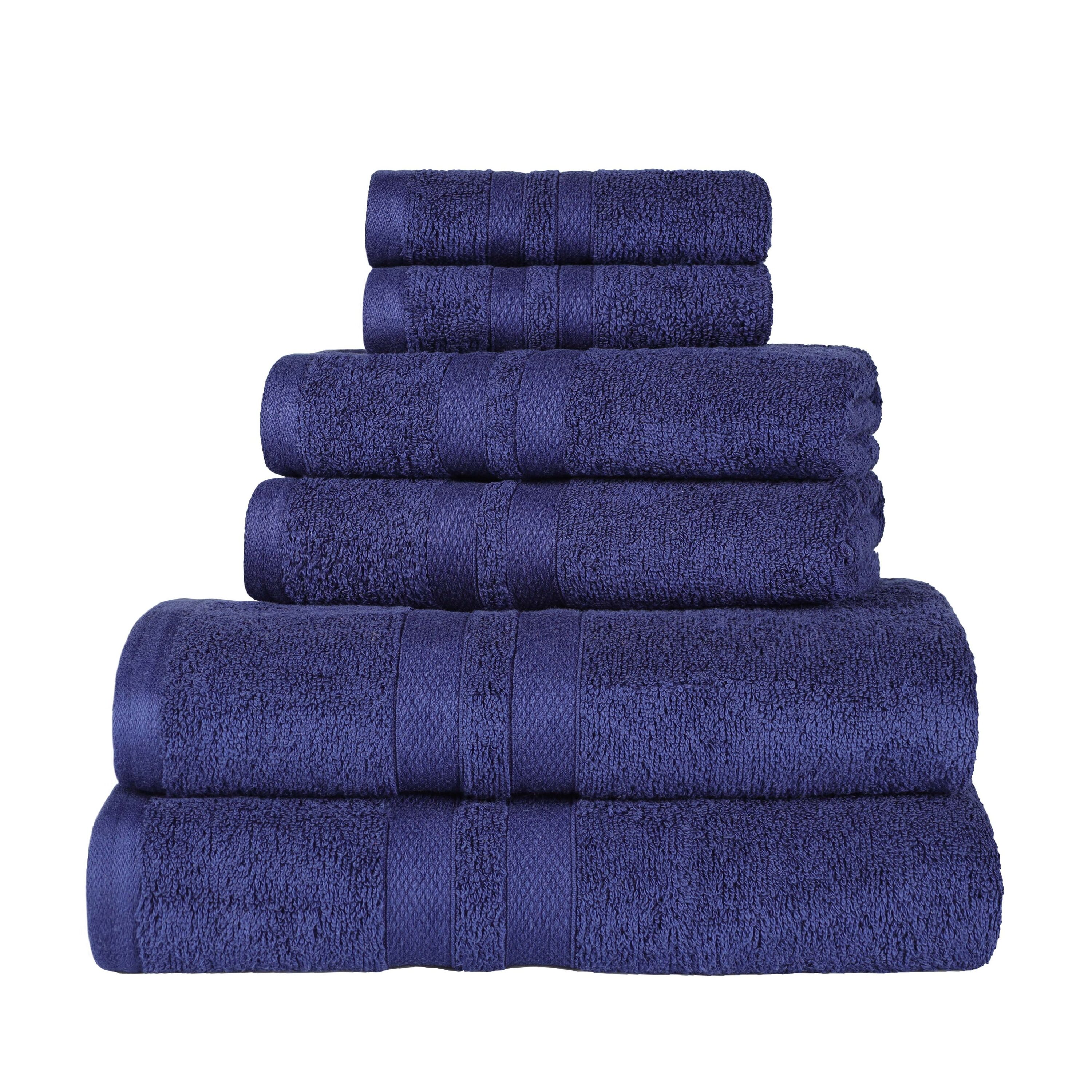 Slickblue - 6 Piece Cotton Quick Dry Solid Terry Loop Bath Towel Set Bathroom Towels with Hanging...