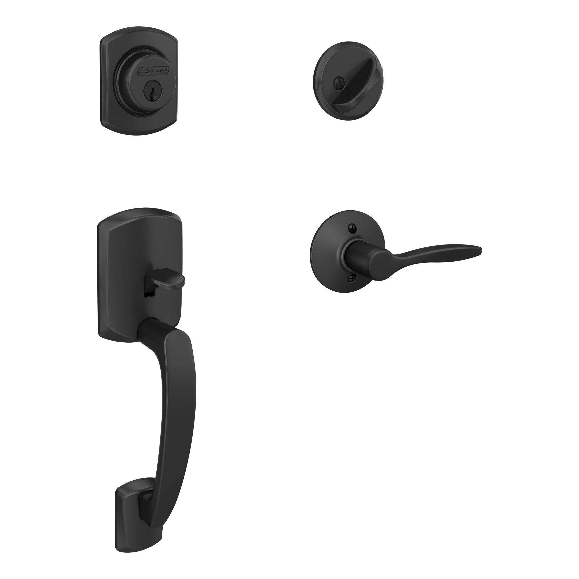 Schlage Greenwich-Delfayo Matte Black Single-Cylinder Deadbolt Entry Door Handleset with Decorative Lever