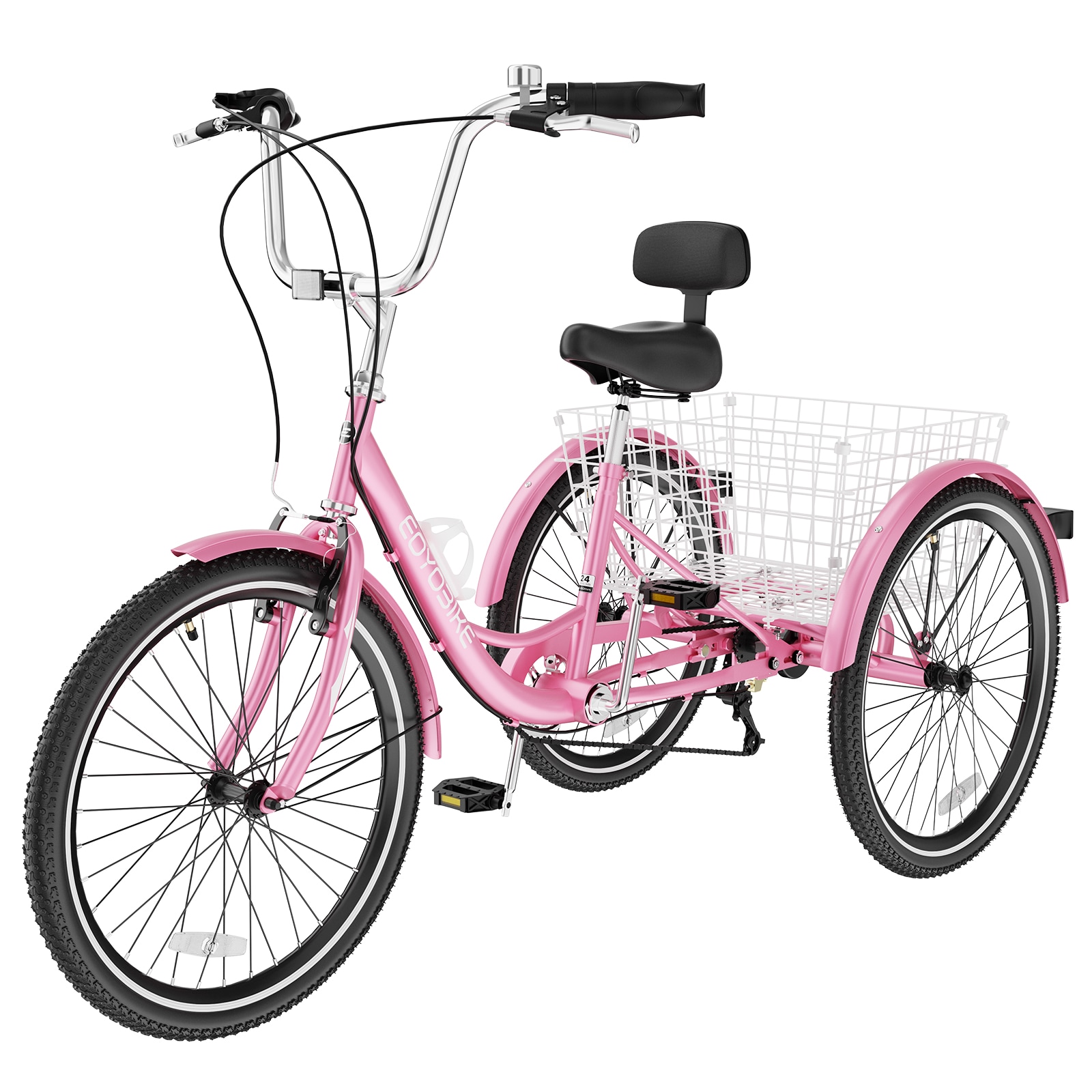 MOONCOOL  24 inch Adult Tricycles 3 Wheel 7 Speed Trikes with Basket Pink