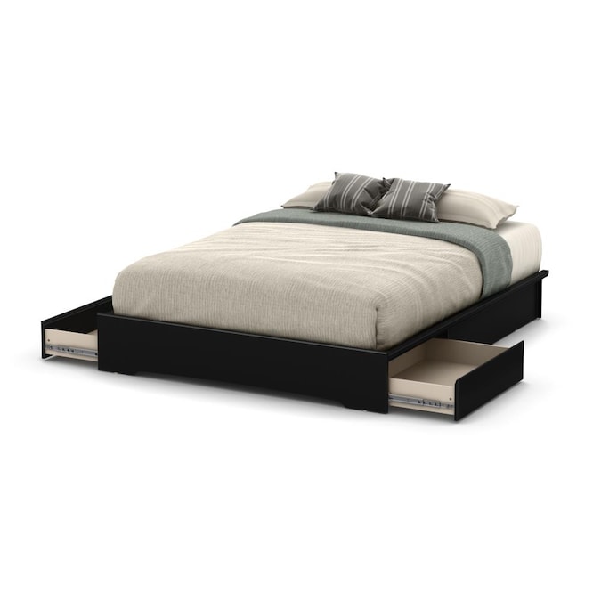 South S Furniture Basic Pure Black, Platform Bed Frame With Storage Queen