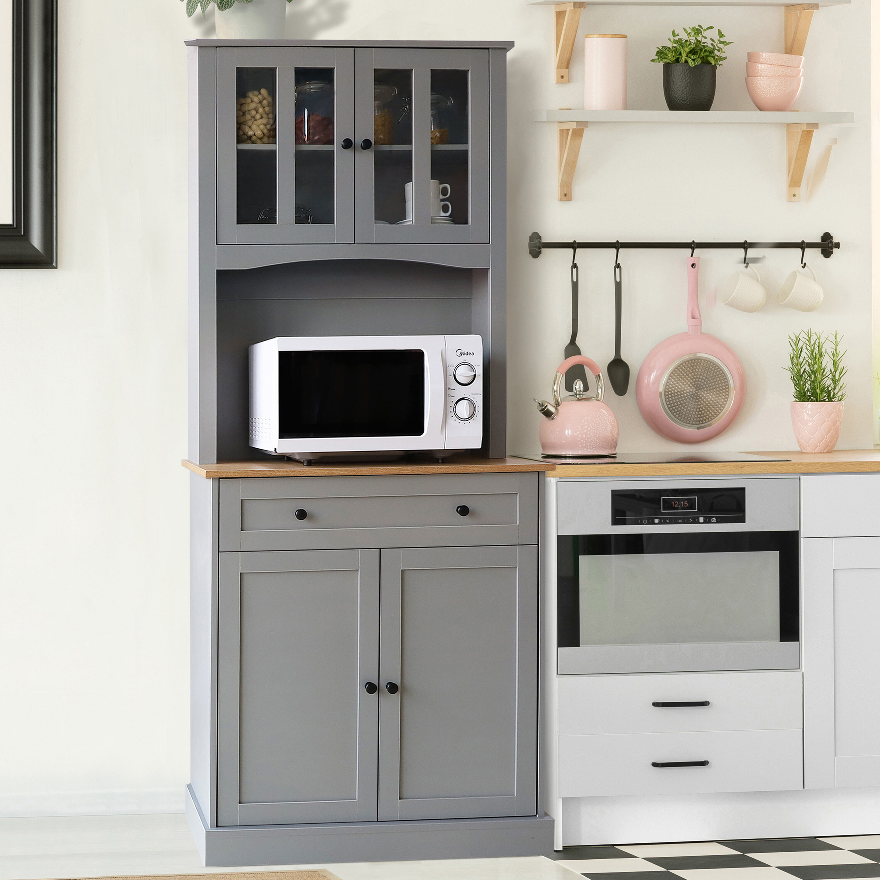 Basicwise Contemporary/Modern White Wood Pantry with Wine Storage