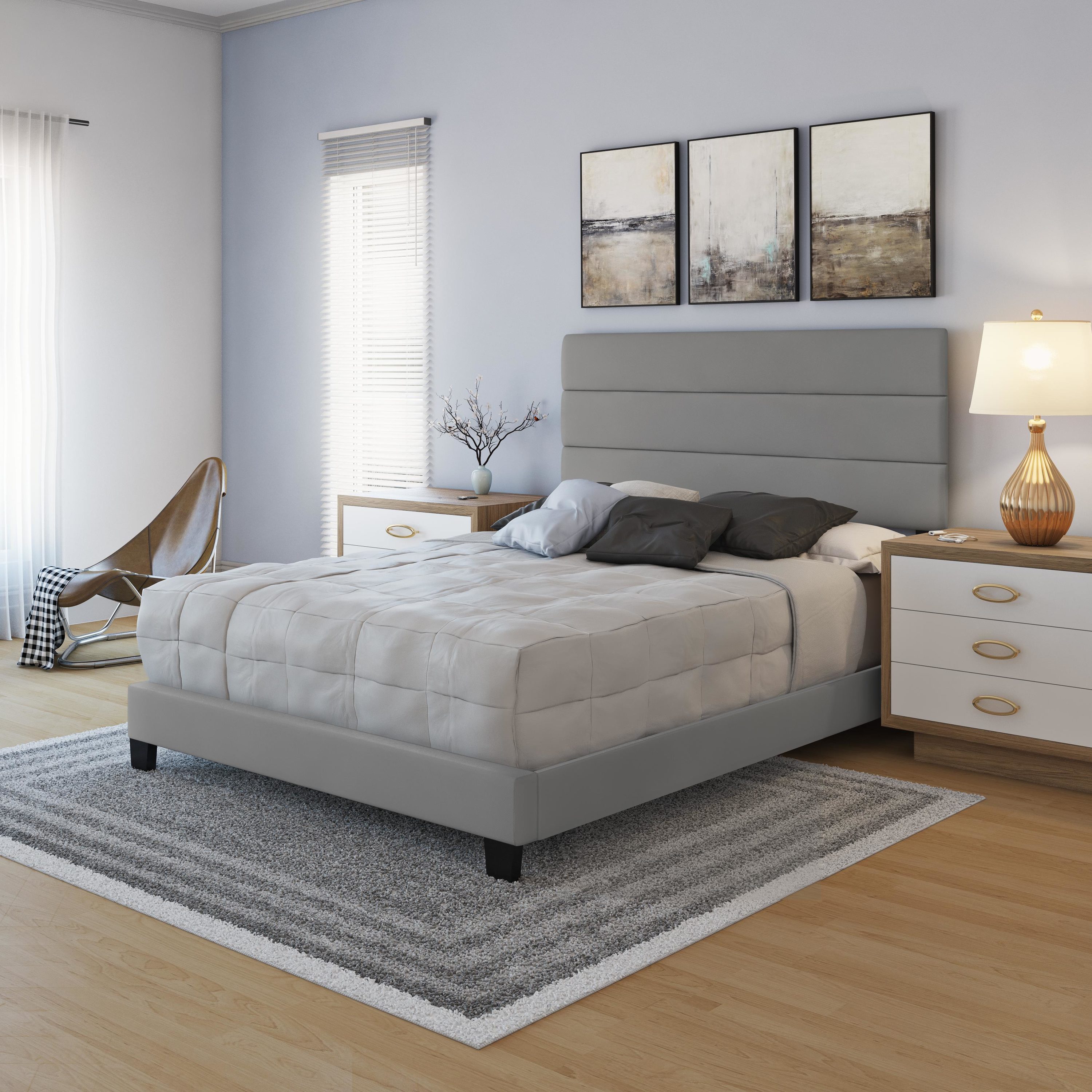 PerformaRest PDGY958DB Piedmont Grey Full Faux leather Platform Bed