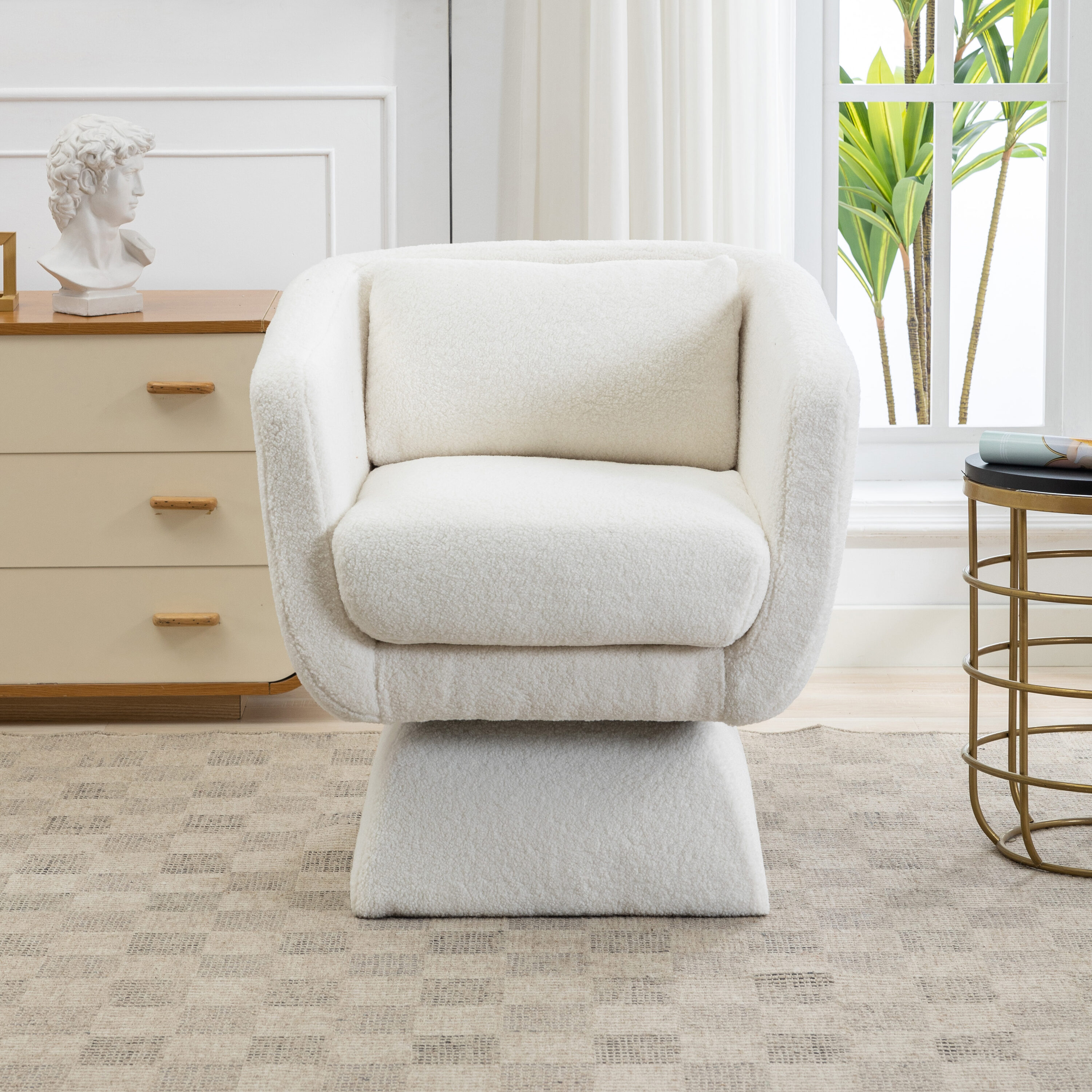 Hrinhom Casual Ivory Boucle Swivel Accent Chair in the Chairs ...