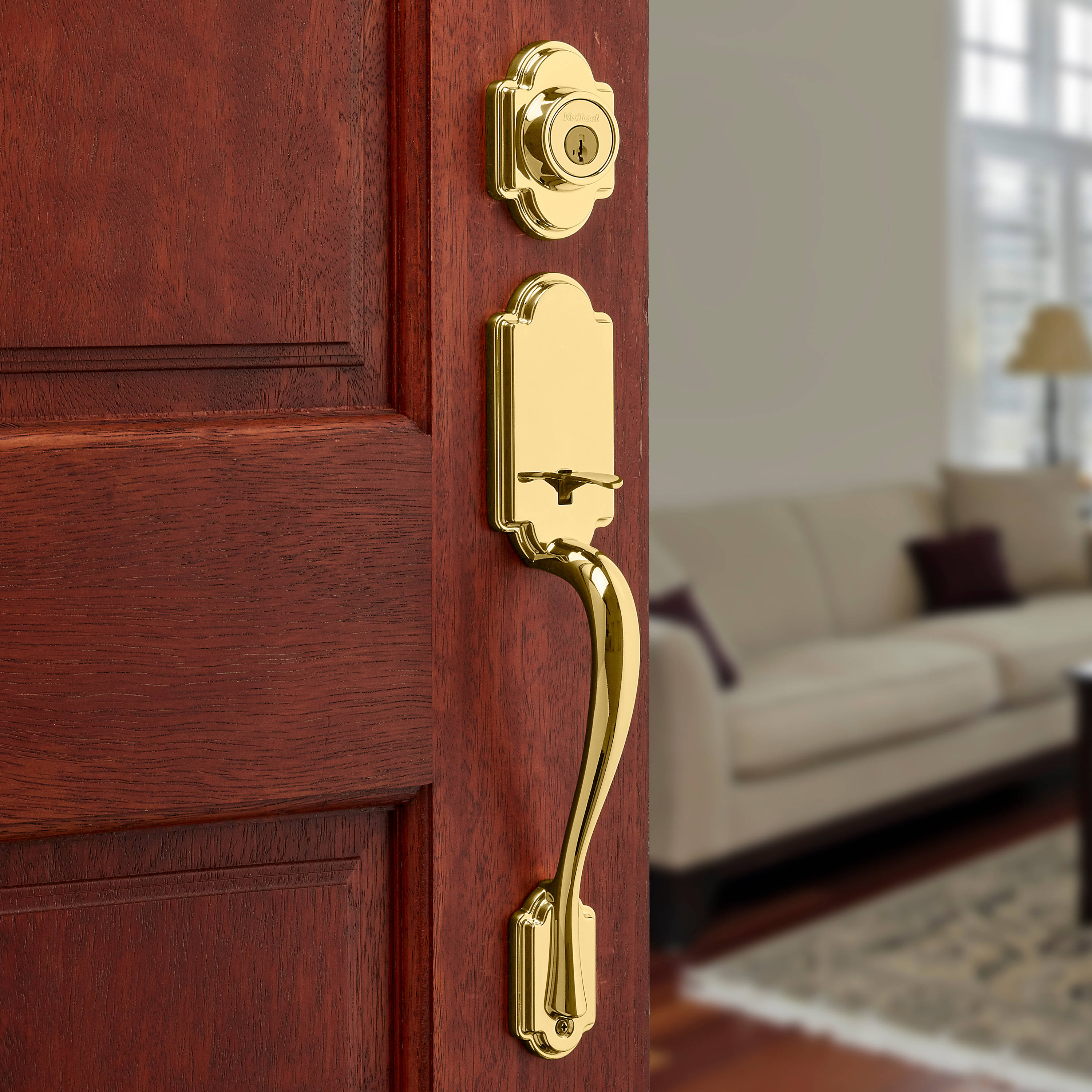 Kwikset Signatures Arlington Lifetime Polished Brass Single-Cylinder  Deadbolt Entry Door Handleset with Lido Lever and Smartkey in the  Handlesets department at