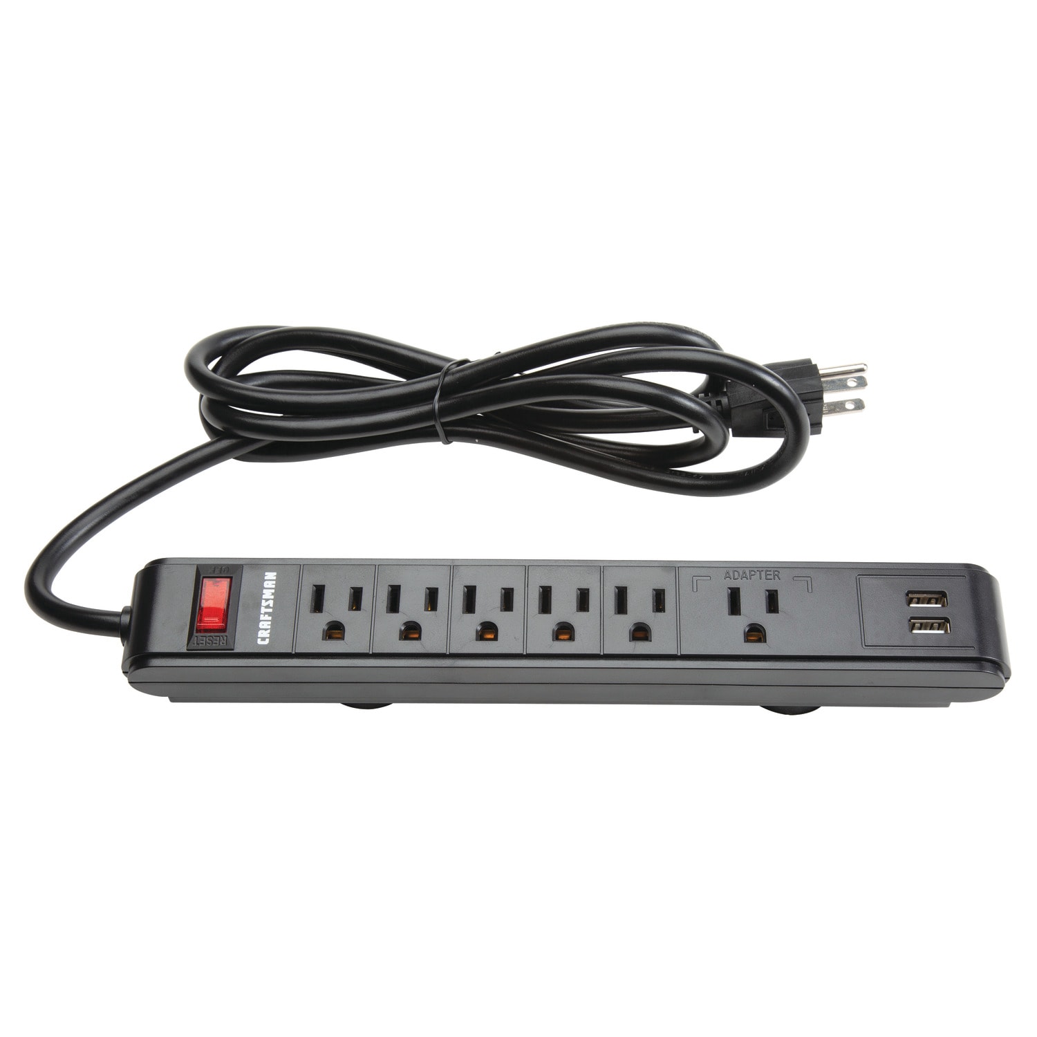 CRAFTSMAN 6-ft 6-Outlet 2-USB Ports Indoor Black Power Strip in the Power  Strips department at