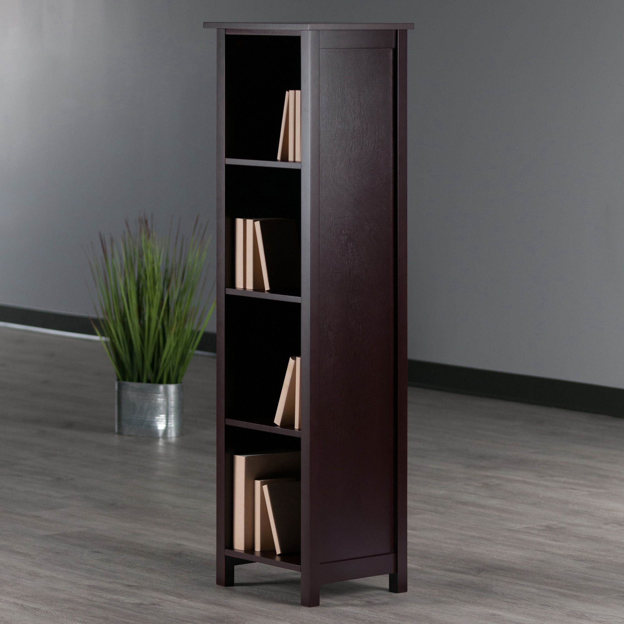 Transitional Walnut Brown 5-Tier Kids Storage Bookshelf