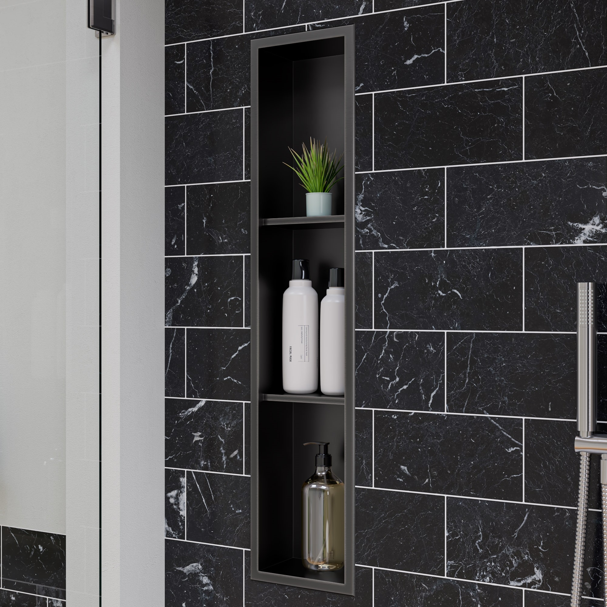 ALFI ABNP0836-BB Shower Niche Brushed Black 3 -Tier Stainless steel Wall mount Bathroom Shelf ( 8-in x 36-in x 4-in )