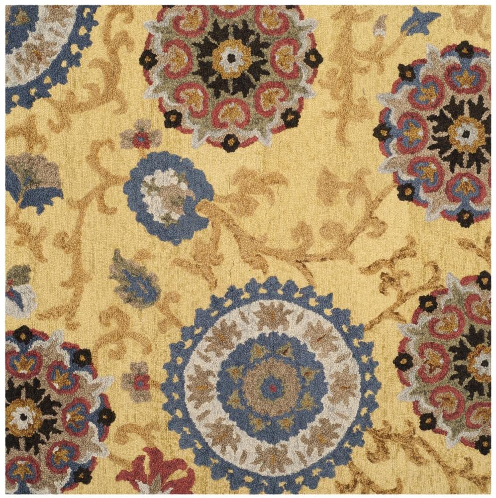 Handmade Blossom Gold and Multicolor Square Wool Area Rug