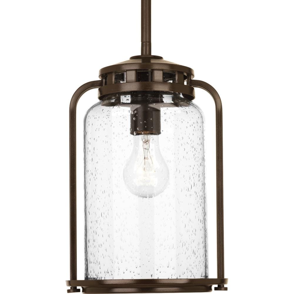 Progress Lighting Botta Antique Bronze Transitional Seeded Glass Lantern Outdoor Pendant Light 3390