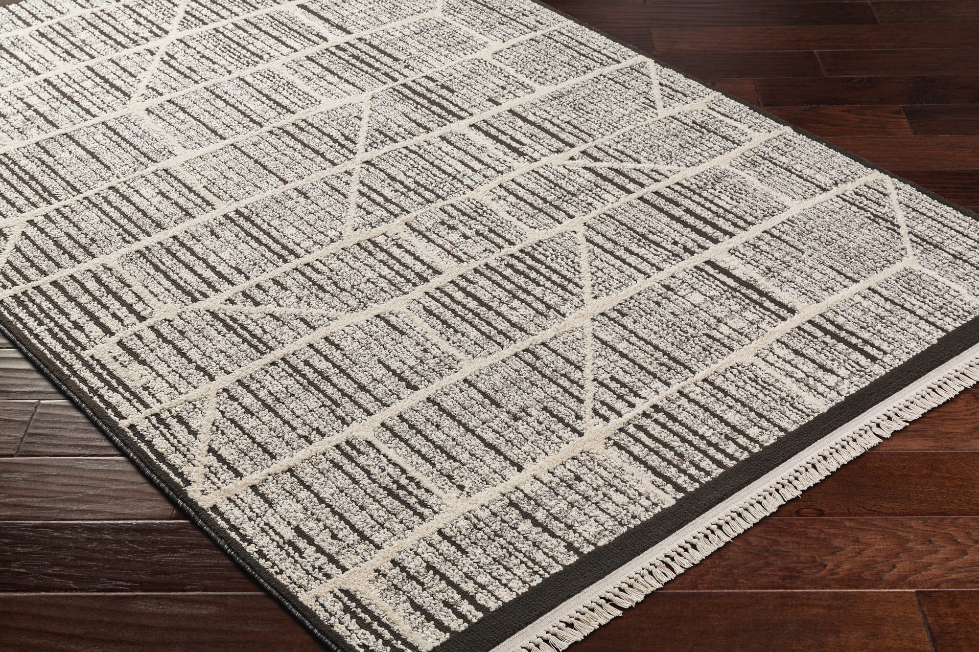 Berlin 31732 Black and Ivory Boho-Industrial Area Rug, 5'2" x 7'