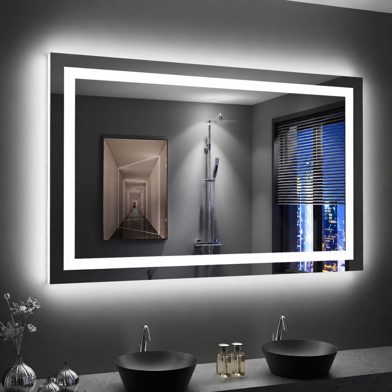 Lukvuzo  48 x 30 LED Bathroom Mirror with Lights Anti Fog Dimmable Backlit and Front Lit Vanity Mirror for Wall Memory Function Tempered Glass