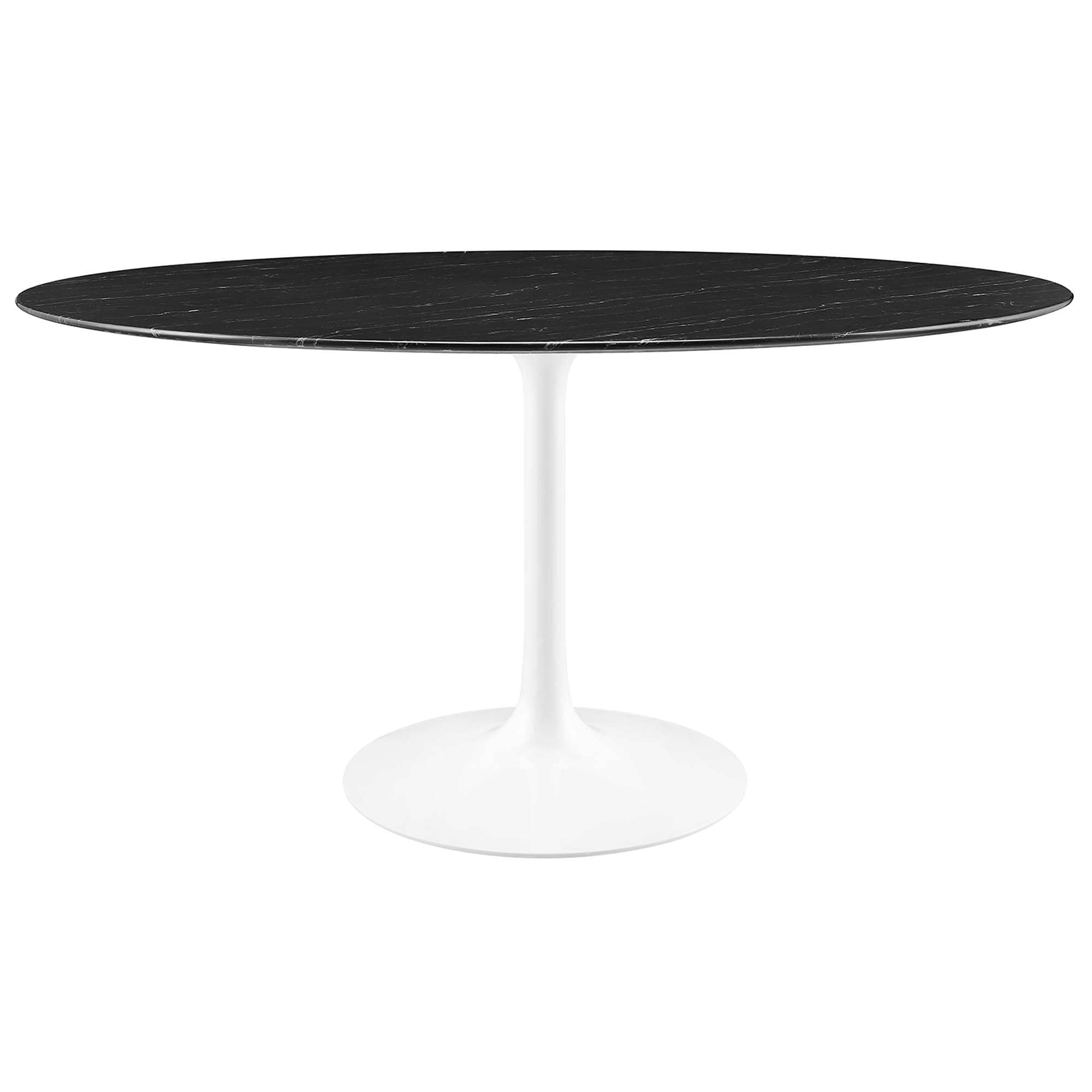  Lippa 60 Inch  Round Faux Marble Dining Table in White Black