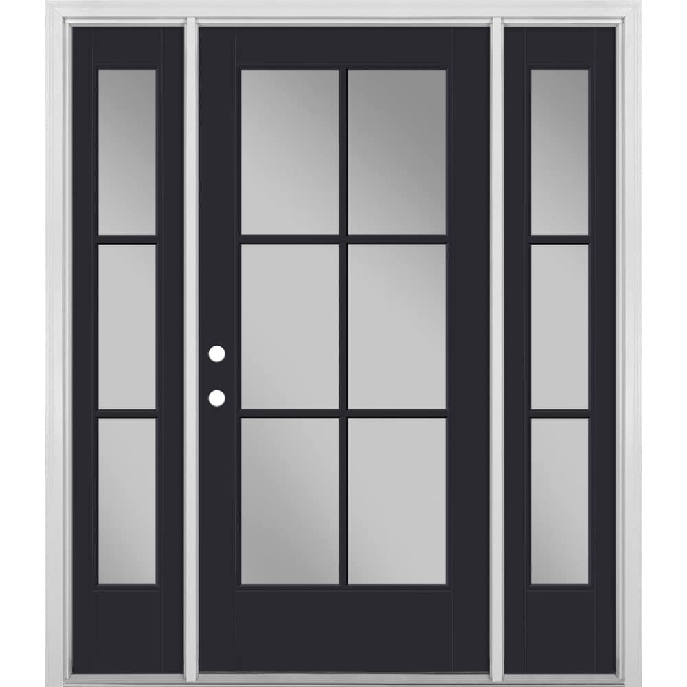 Masonite 1524320 60-in x 80-in x 4-9/16-in Fiberglass Full lite Left-hand inswing Peppercorn Painted Prehung Single door with sidelights Front Door with Brickmould Insulating core Simulated divided light