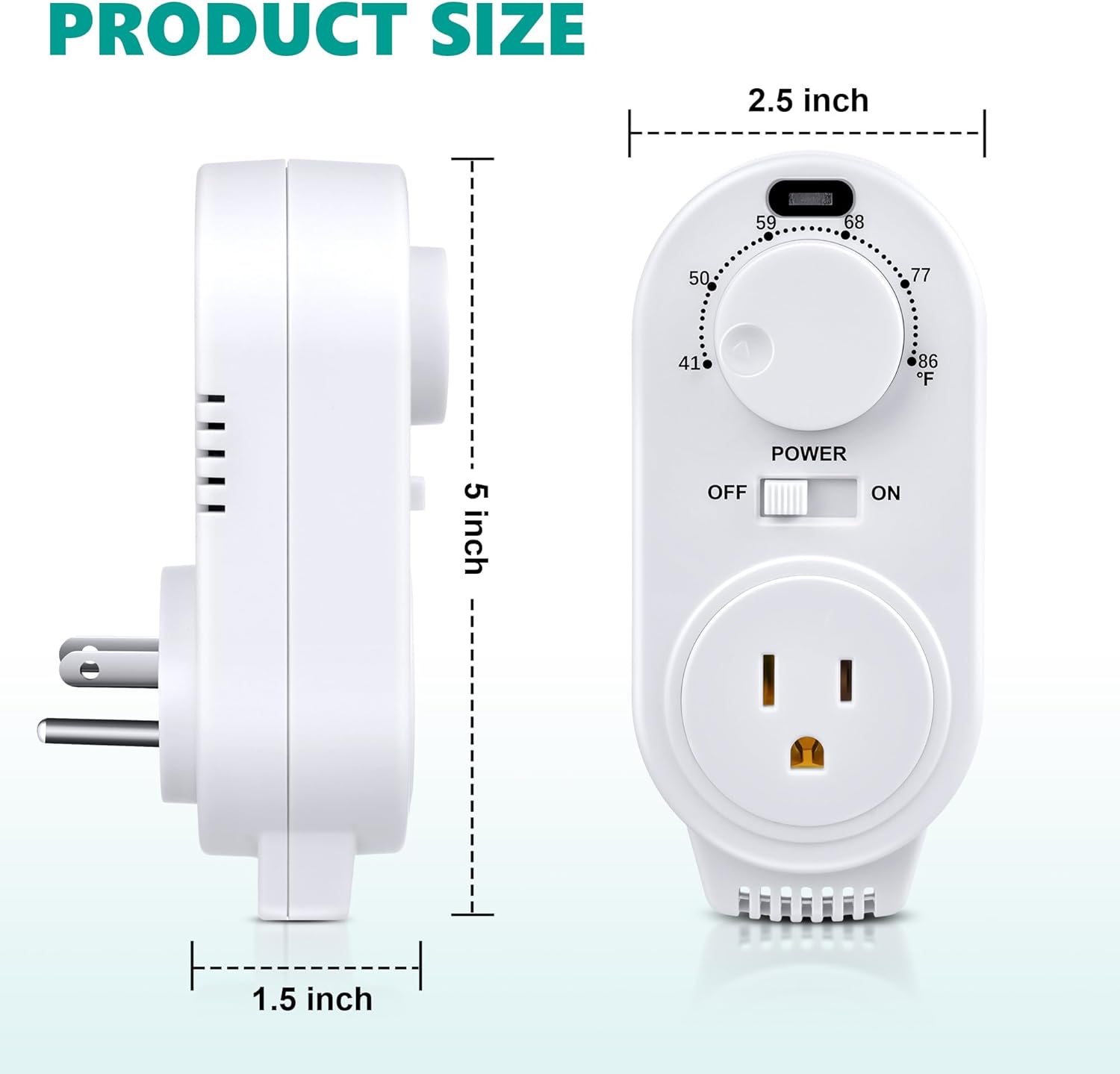 Etokfoks Adjustable Plug In Heating and Cooling Thermostat Outlet with Dial Control for Portable AC Fans and Space Heaters White #LETOIOMLP