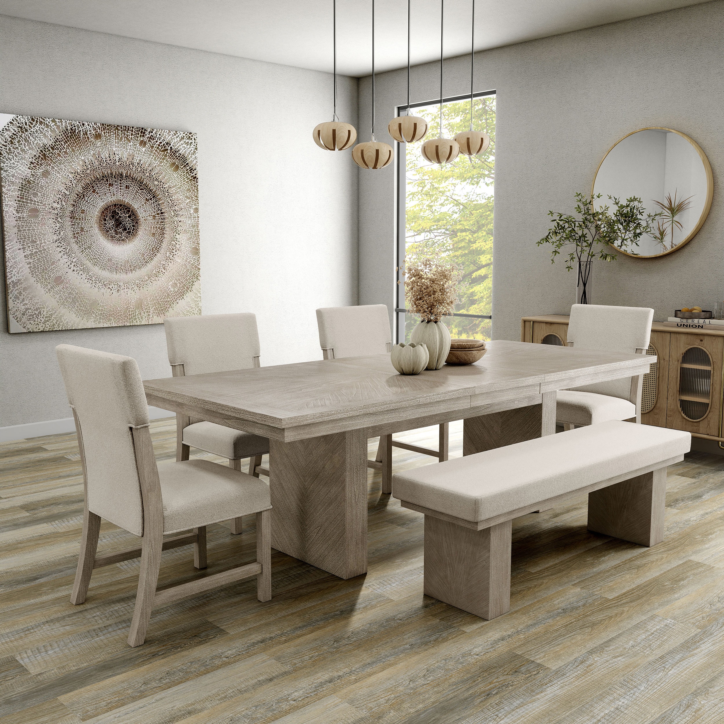 Furniture of America IDFN3410NTT6PBN Bronin Natural Contemporary/Modern Dining Room Set with Rectangular Table ( Seats 6 )