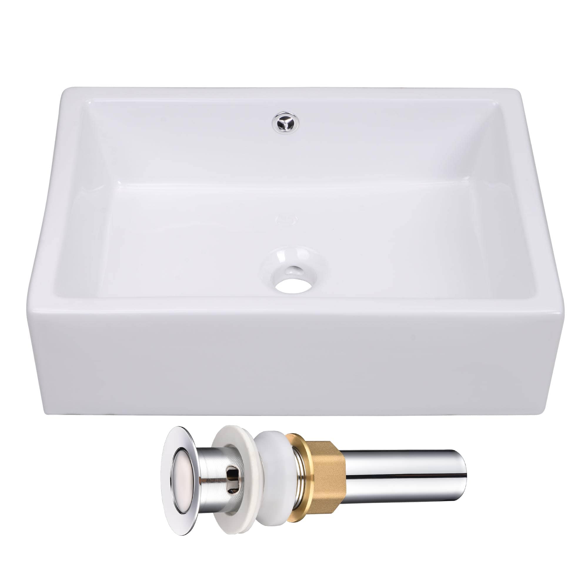 Yescom 80PSK017-515OV-07-LO Rectangle White Porcelain Ceramic Bathroom Vessel Sink Bowl Basin with Chrome Drain and Overflow