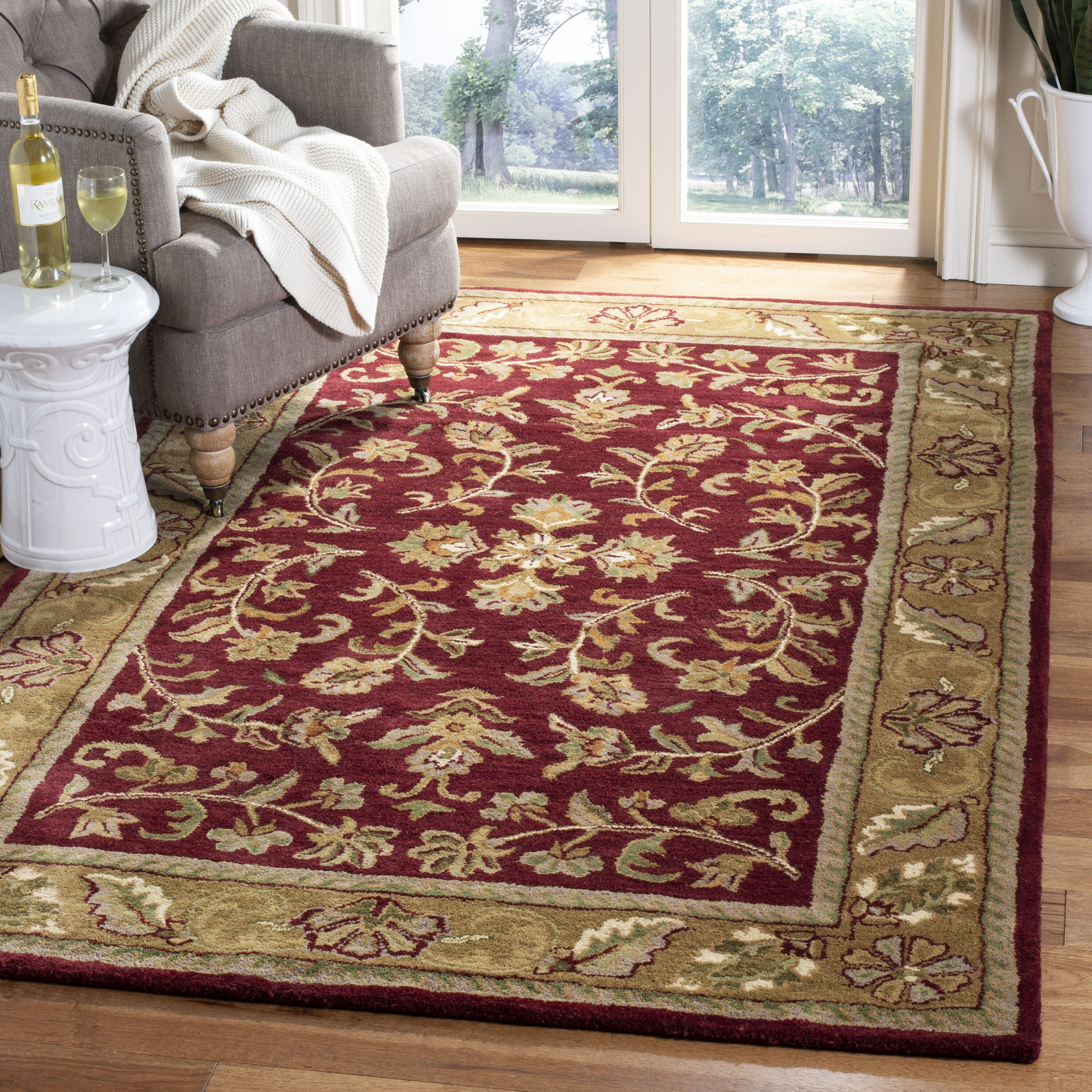 Hand-Tufted Red and Gold Wool 4' x 6' Area Rug