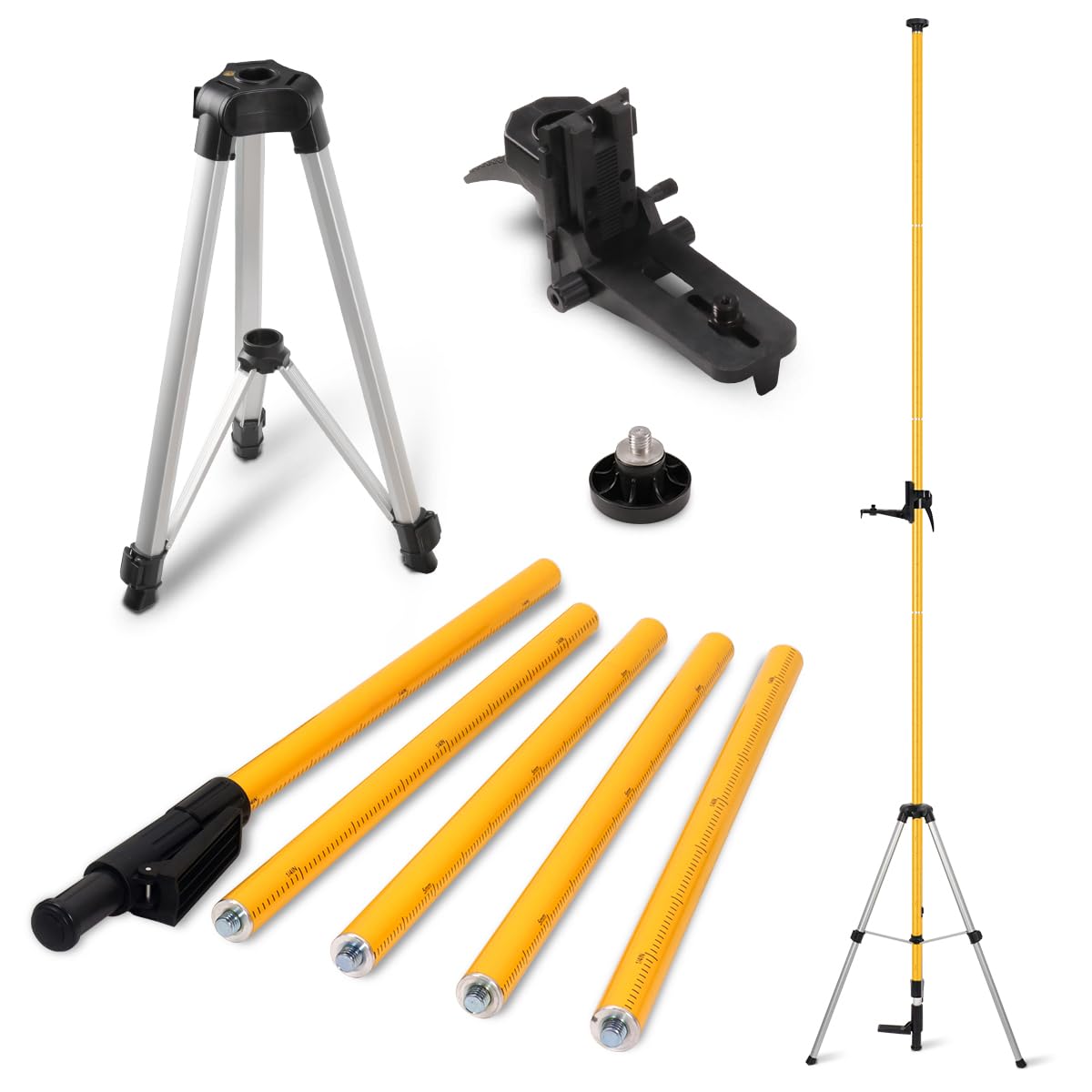 Mikiotto Laser Level Pole Set with Tripod Adjustable Telescoping Rod Extends to 12 Feet Includes 1 Quarter 20 Mount and 5 Eighths 11 Adapter Nut #LMK0827K758