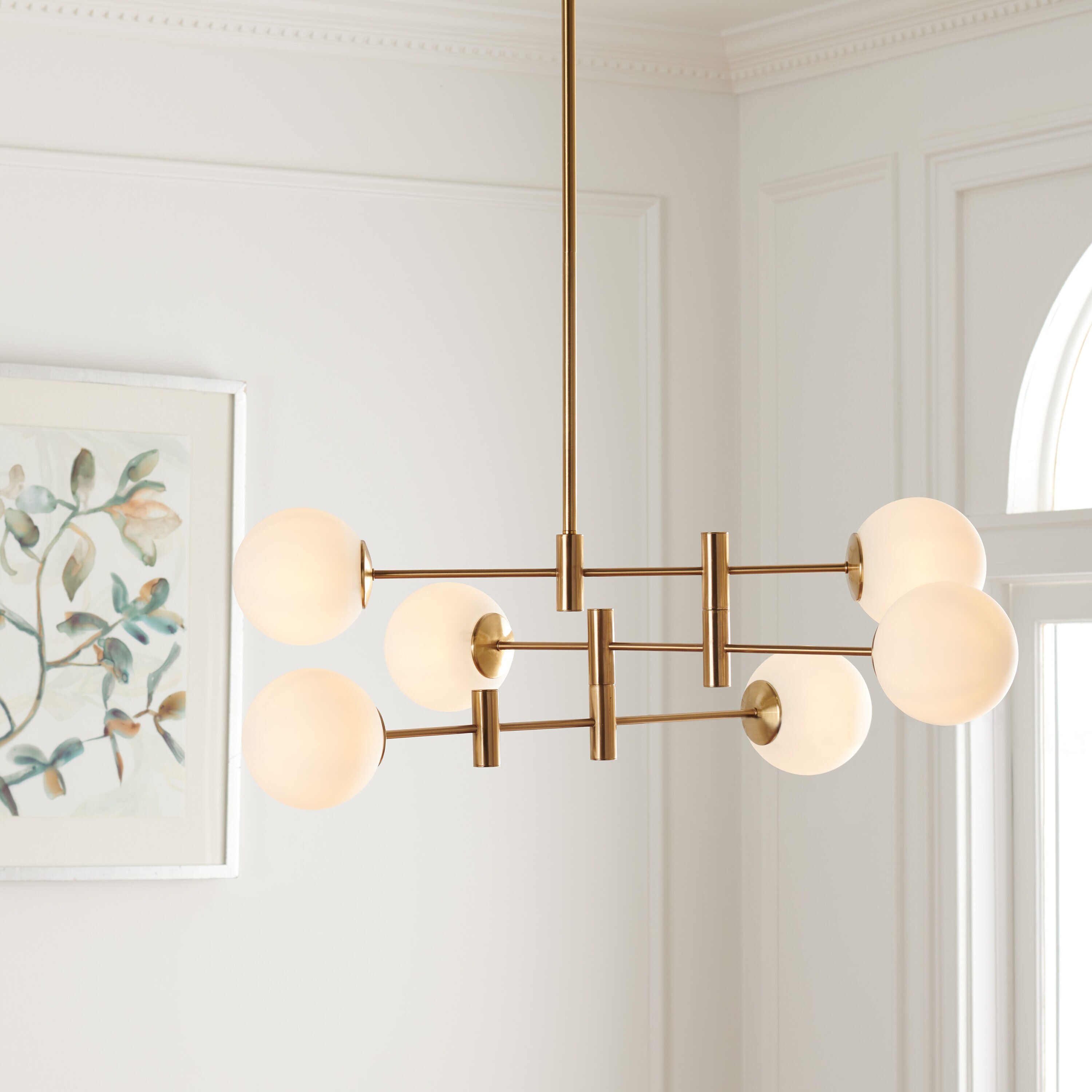 Gideon Antique Gold Frame Chandelier with White Glass Spheres