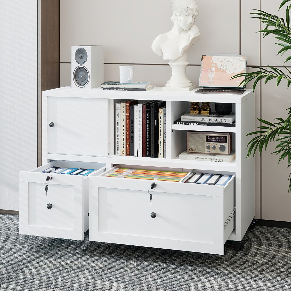 Ropilly White Metal Filing Cabinet 2 Drawer File Cabinet With Lock ...