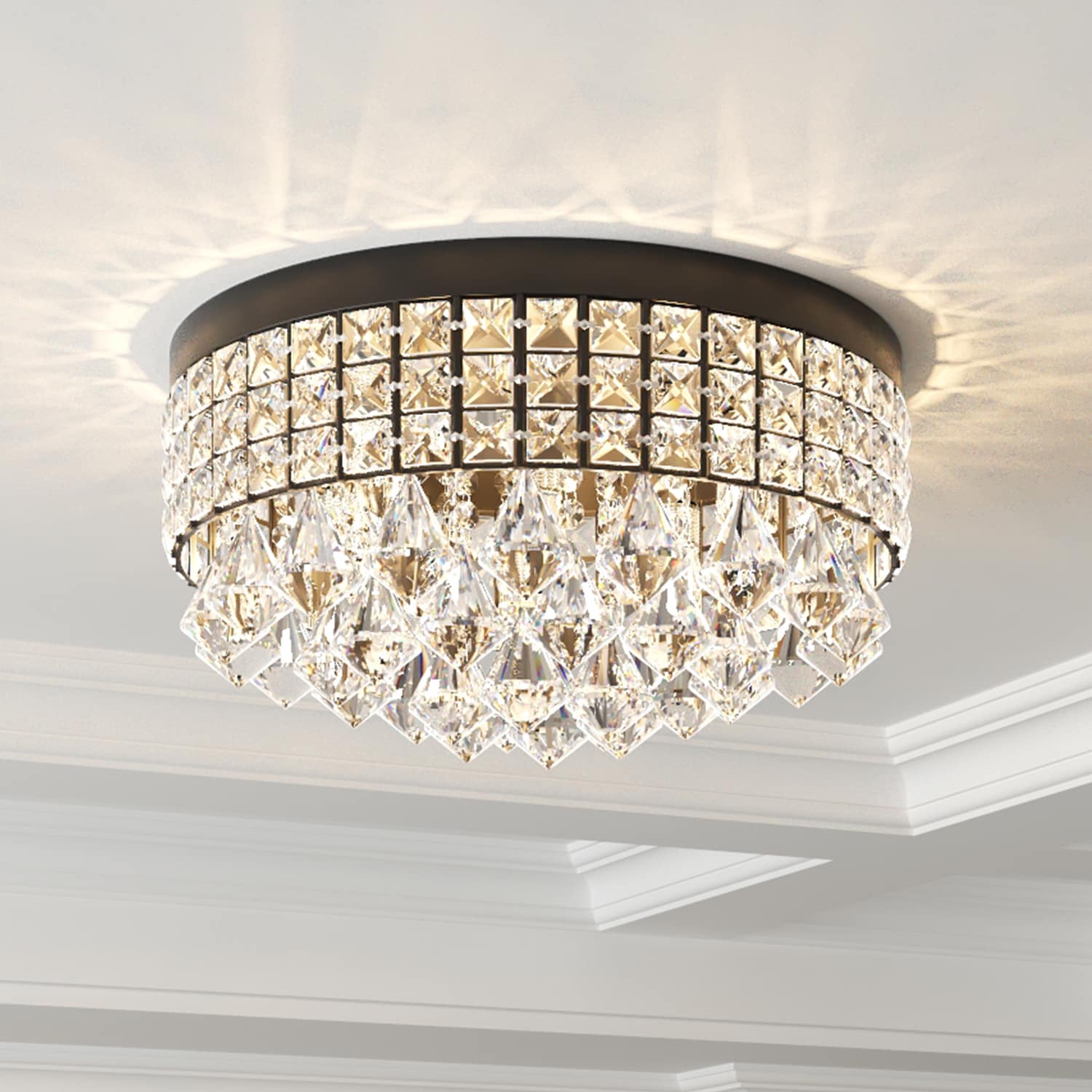 Maxax Theodora 14.96-in Black Indoor 4 -Light Flush Mount Light Crystal Shade