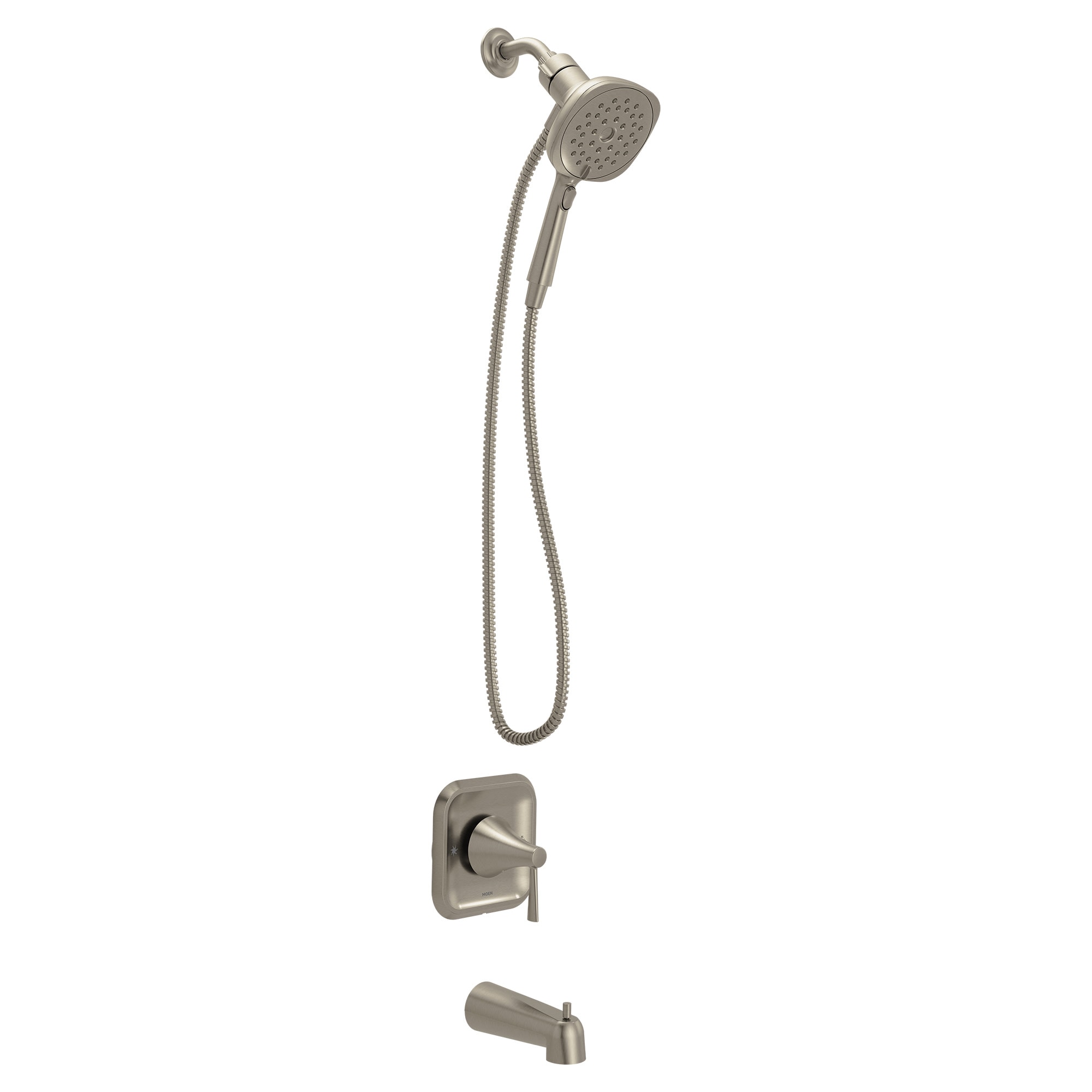Moen 82022SRN Ronan Spot Resist Brushed Nickel 1-handle Handheld 4.31-in Square Bathtub and shower Faucet with Valve