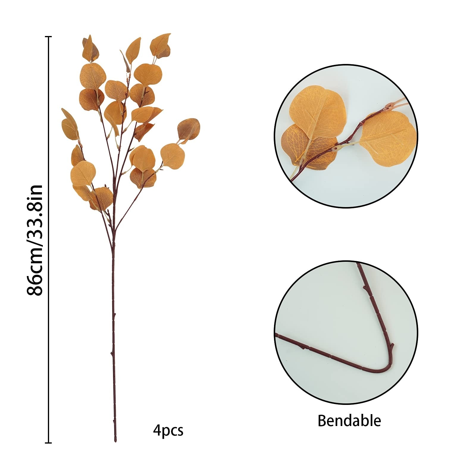 Aoibox  33 8 in Tall Artificial Orange Eucalyptus Stems Faux Fall Leaves Branches for Autumn Vase Decor 4 Pack