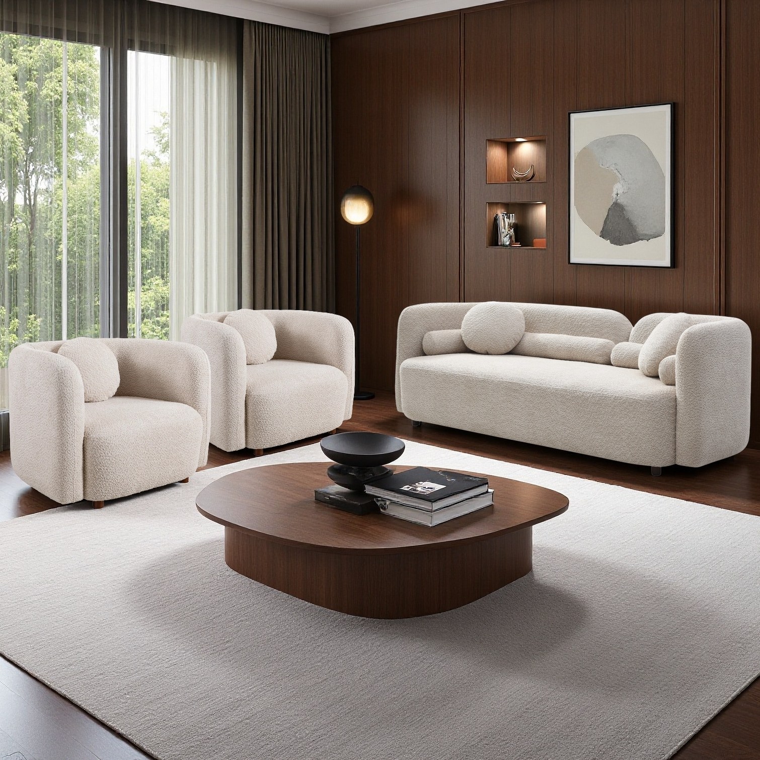 Naturefalls 88.6-Inch Beige Boucle Sofa with Square Arms for Living ...