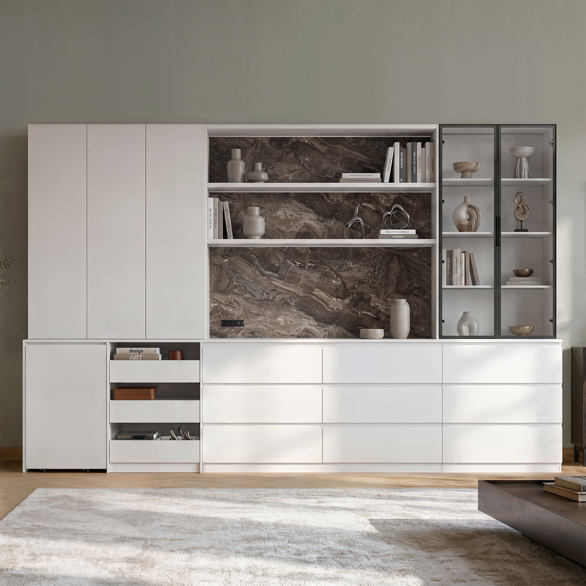 Homsee Kitchen Pantry Cabinet Set with Drawers Shelves Stone Look ...