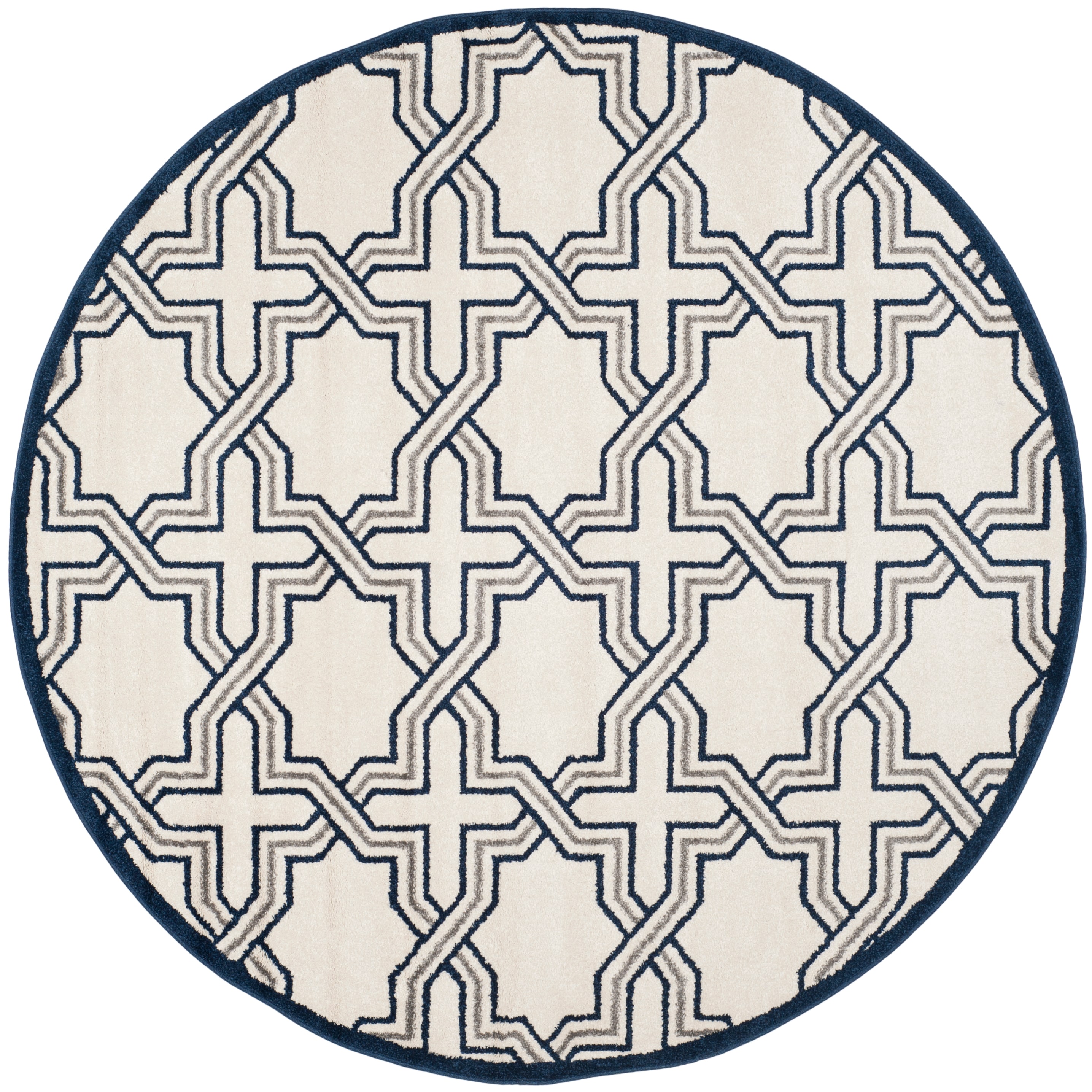 Safavieh AMT413M-7R Amherst Marco 7 x 7 (ft) Loomed Synthetic Ivory/Navy Round Indoor/Outdoor Geometric Farmhouse/Cottage Area rug