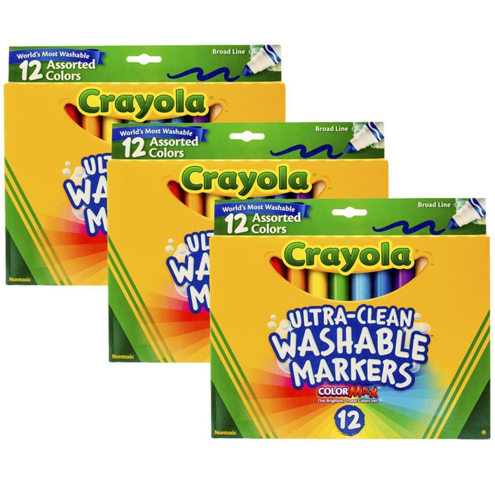 Crayola Broad Line Washable Markers, Broad Bullet Tip, Blue, 12/Box