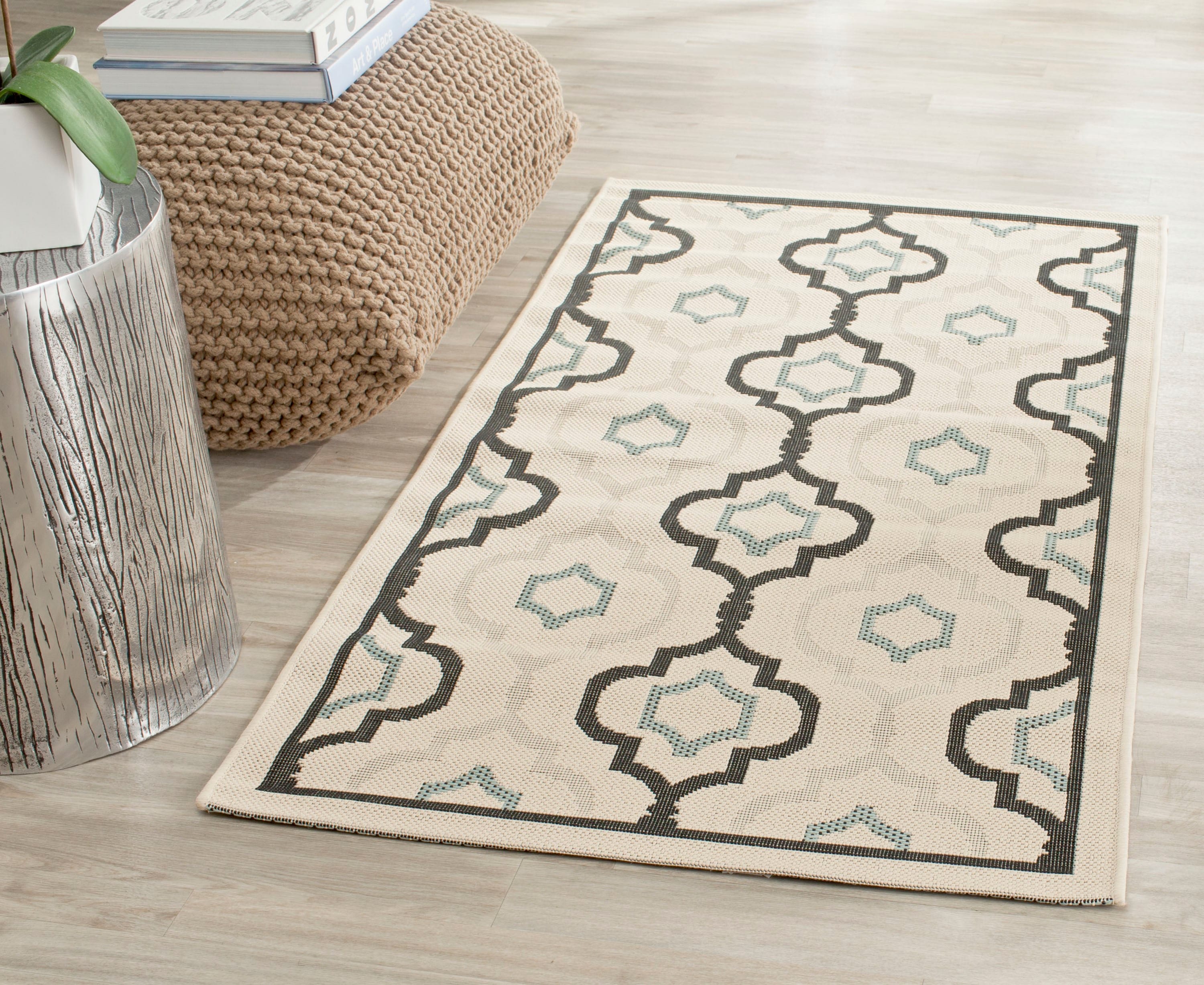 Safavieh CY7938-256A18-3 Courtyard Doubs 3 x 5 (ft) Loomed Polypropylene Ivory/Black Rectangular Indoor/Outdoor Abstract Coastal Throw rug