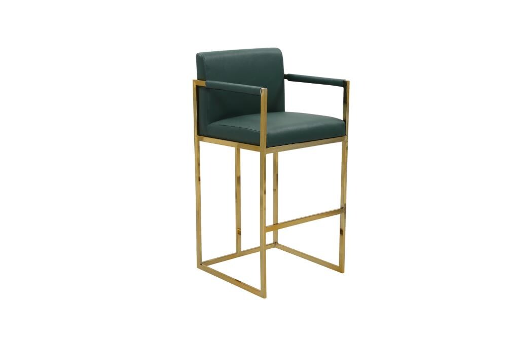 Chic Home Design FBS9447-LW Quest Green Bar height Upholstered Wood Bar Stool with Arms & Back