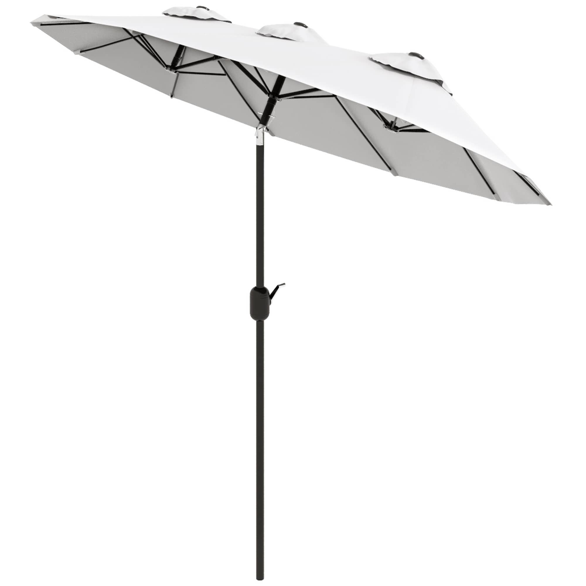 2 inch patio umbrella Base Breezy Comfort Flex Offset 2-Post Umbrellas