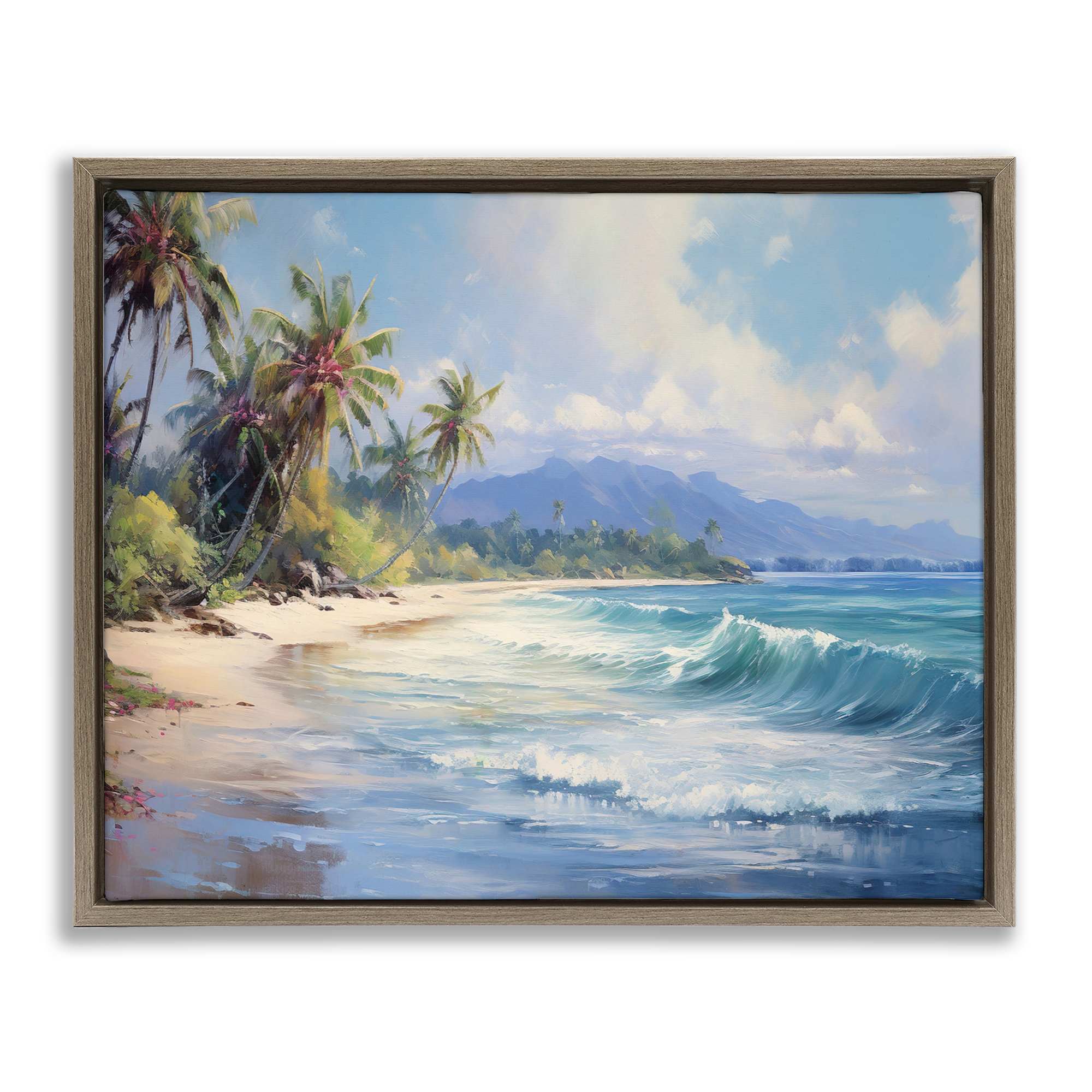 Stupell Industries BT-713-FFE-24X30 Tropical Coast with Rolling Waves Brown Framed Floater Canvas Wall Art By Franklyn Gregory 31 x 25
