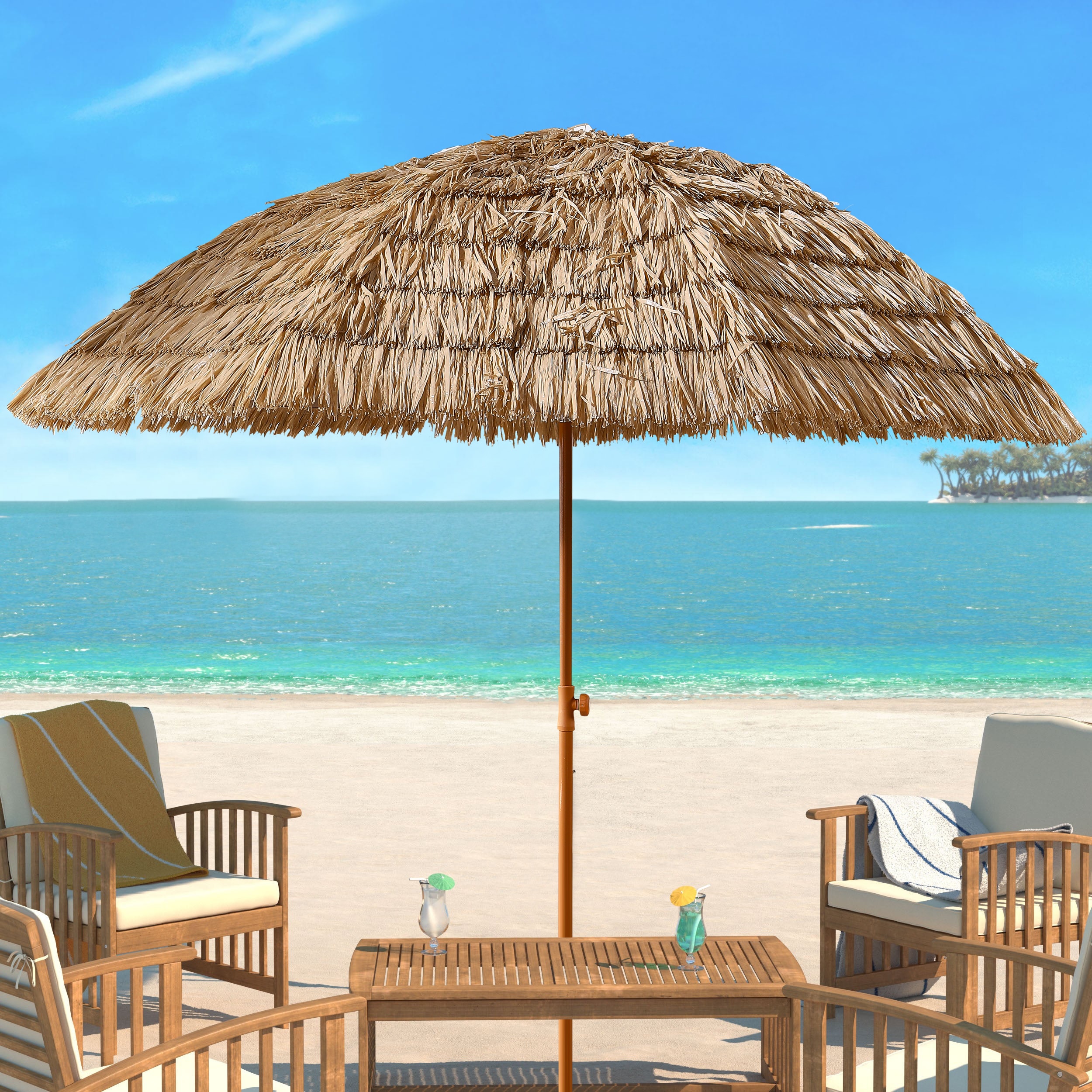 Tatayosi P-DJ-P180015 8 FT Thatch Patio Tiki Umbrella Hawaiian Hula Beach Umbrella