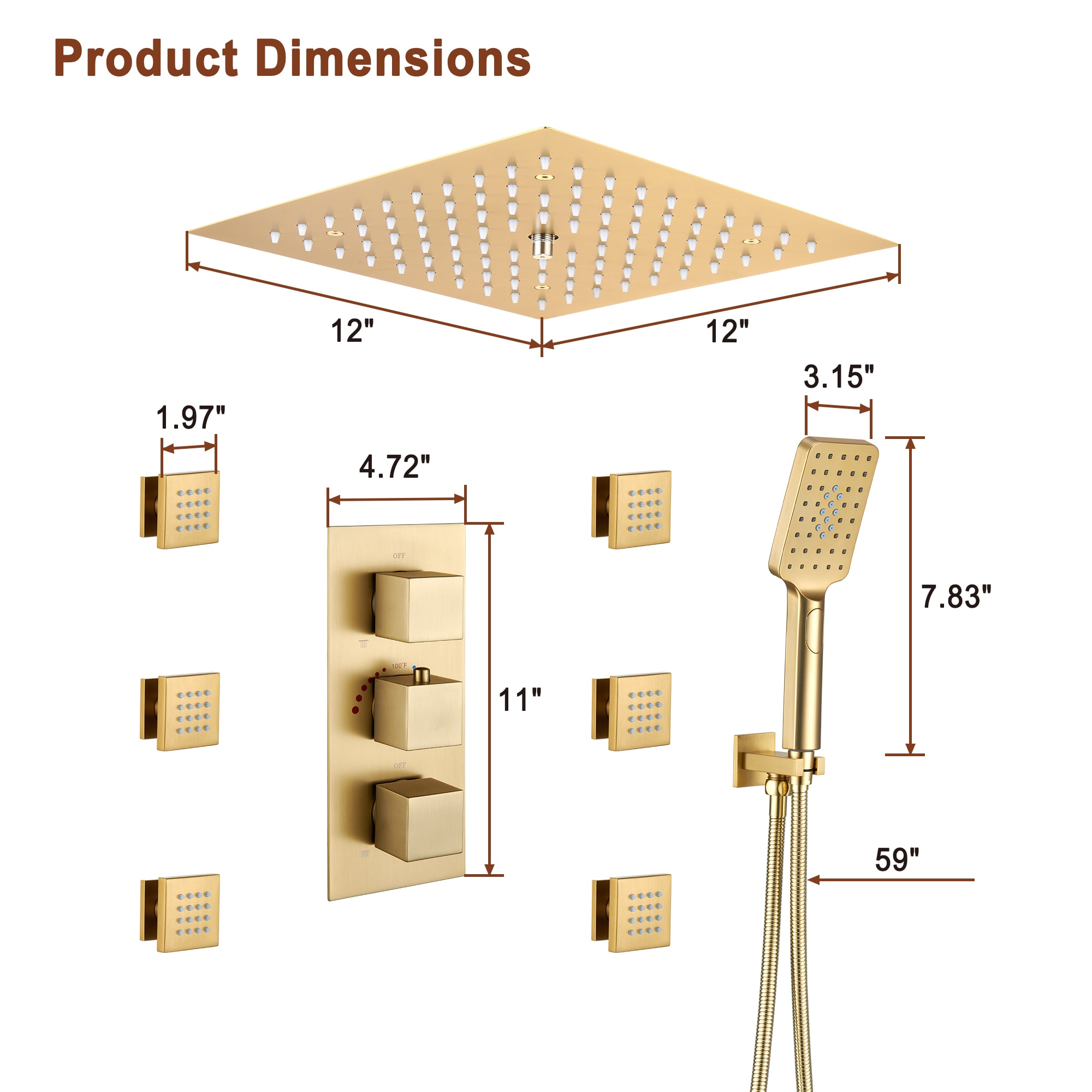 Mondawe WF-6708-12BG Showerhead-Bar-Panels - View #12