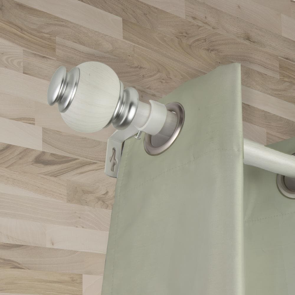 Hart & Harlow LW100-25-48W1 1-in Mariam Faux Wood 48-in to 84-in Pearl white Steel Single curtain rod with Finials