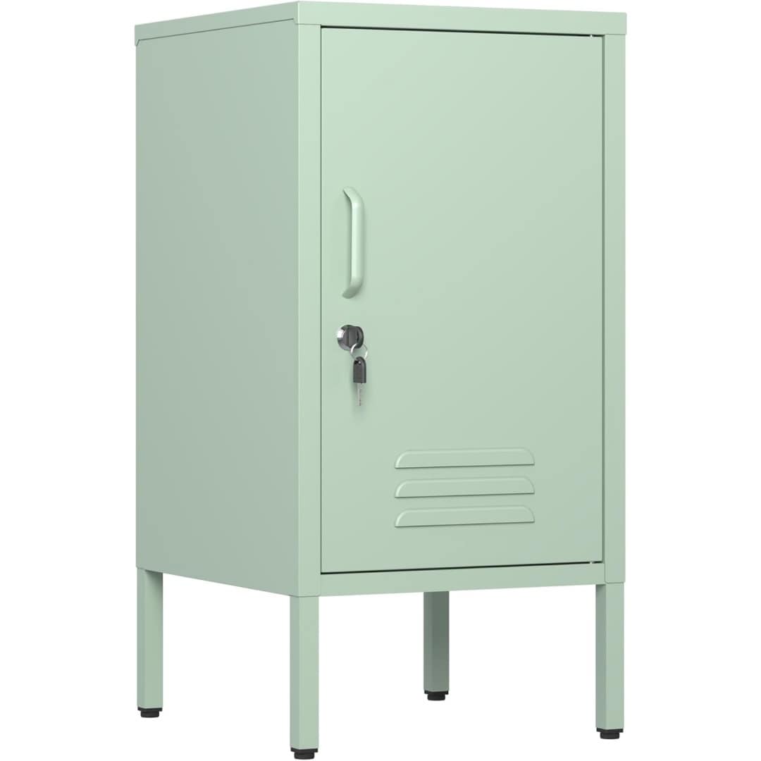 Qeetex - Emerald Green Metal Storage Cabinet - Minimalist Single-Door Side Table with Coffee Tabl...