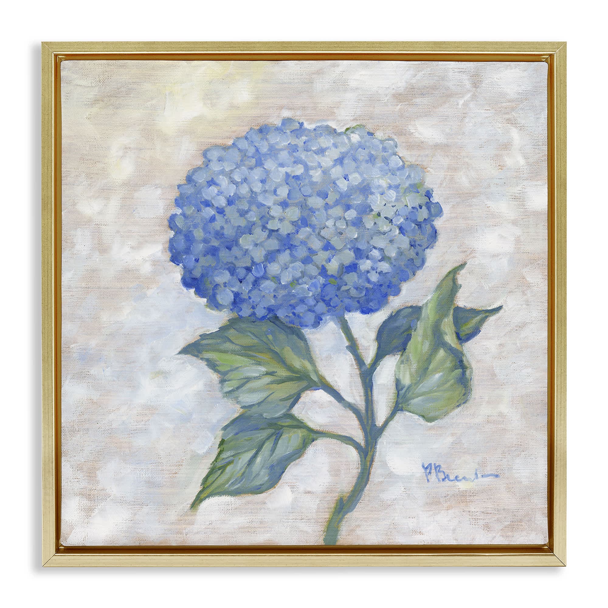 Stupell Industries BT-742-FFG-17X17 Traditional Blue Hydrangea Bloom Gold Framed Floater Canvas Wall Art By Paul Brent 18 x 18