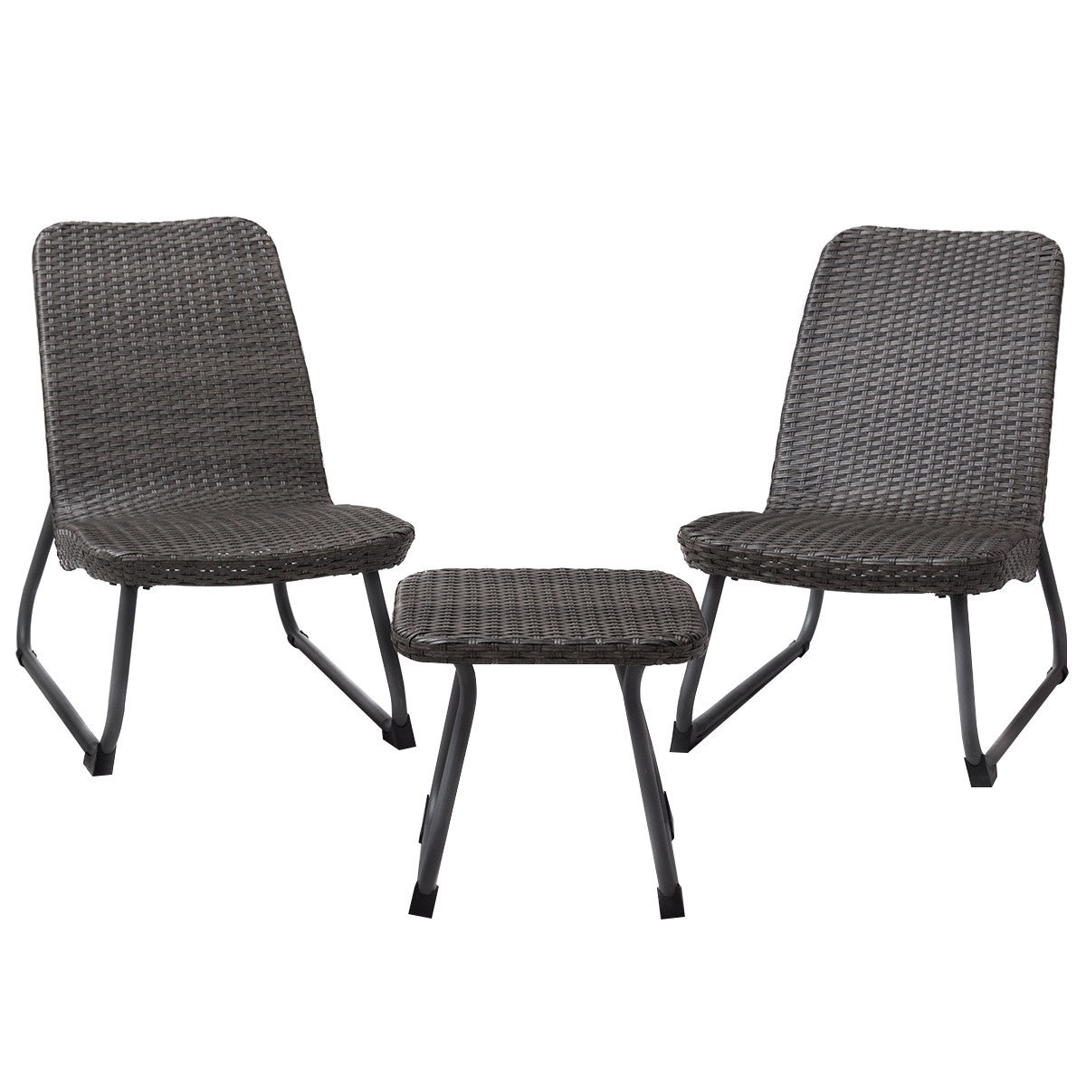 CASAINC WF-HW56049 3-Piece Rattan Patio Conversation Set with Gray