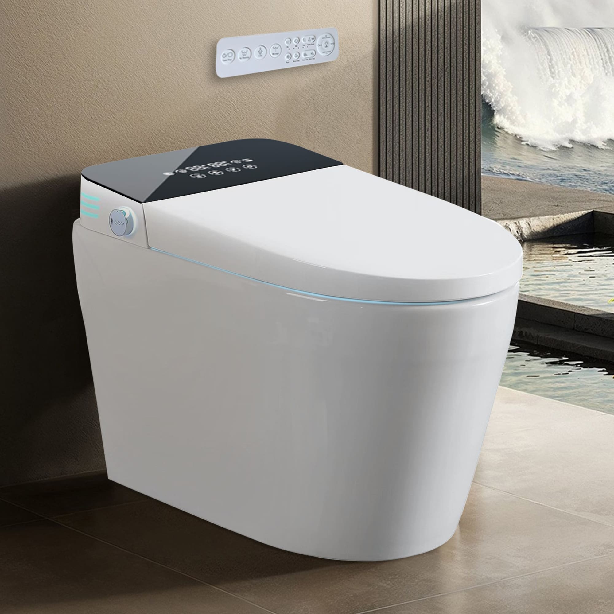 Xspracer - Smart Bidet Toilet 1.28 GPF Black Auto Open Close Heated Seat Warm Water Wash Dryer