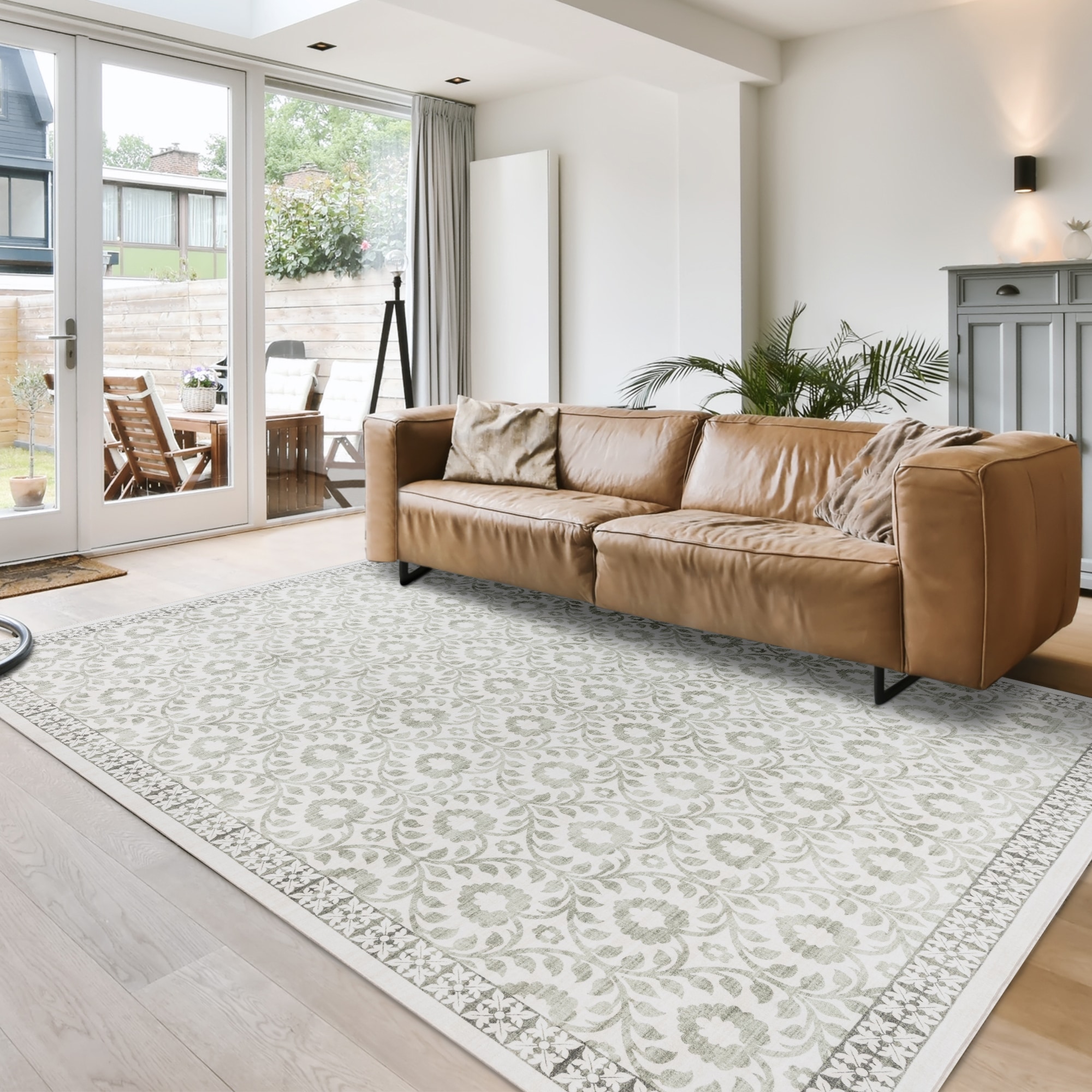 GERTMENIAN 24576 8 x 10 (ft) Polyester Sage Rectangular Indoor Floral/Botanical Rustic Area rug