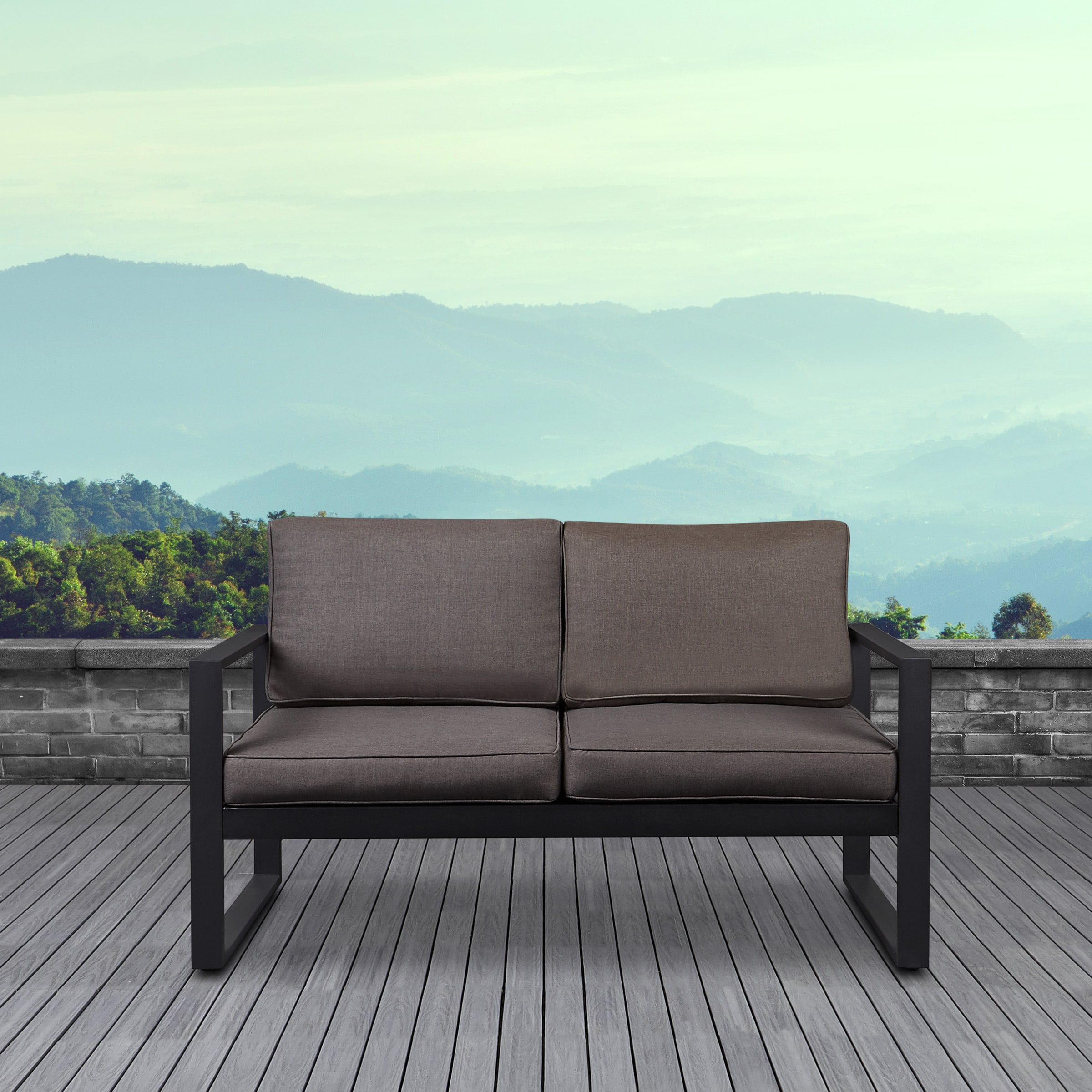Real Flame 9624-BK Baltic Outdoor Loveseat with Brown Cushions and Aluminum Frame